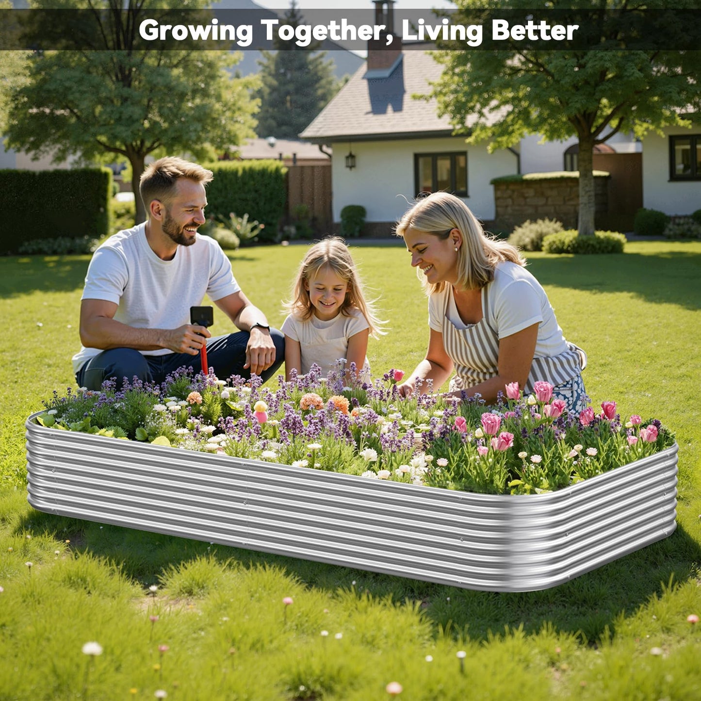 OZMSHF 2 Pack Tall 8x4FT Raised Beds for Gardening, Corrugated Galvanized Steel Raised Garden Bed, Outdoor Metal Above Ground Garden Bed for Vegetables and Flowers