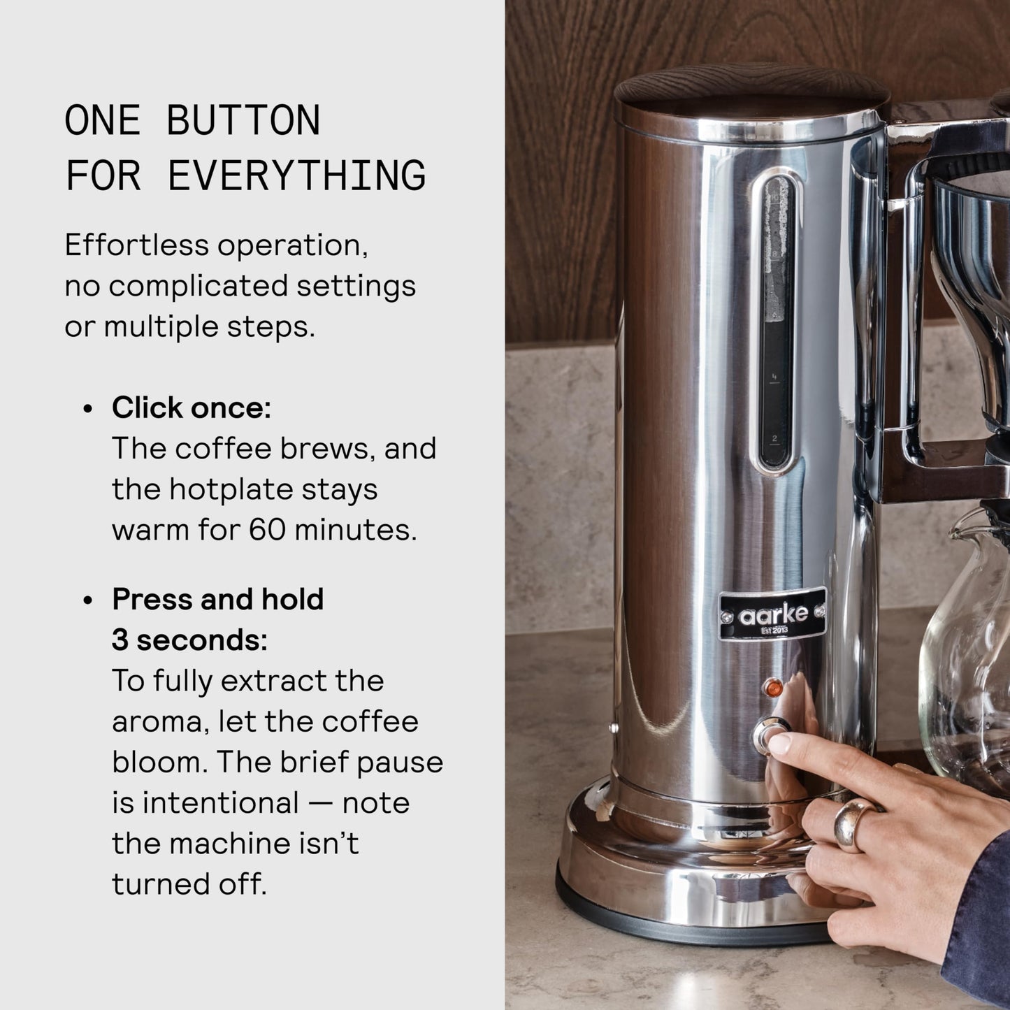 aarke Coffee Maker - Electric Drip Brewer with Automatic Drip-Stop, Glass Carafe, Brews Full Pot in Under 6 Minutes, SCA certified, Stainless Steel