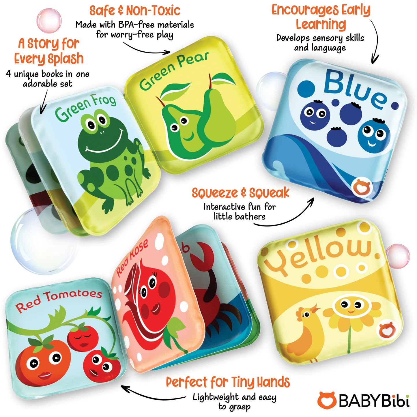 BabyBibi Floating Baby Bath Books for Baby. Kids Learning Bath Toys. Waterproof Bathtime Toys for Toddlers. Kids Educational Infant Bath Toys. (Set of 4: Color Recognition Bath Books)