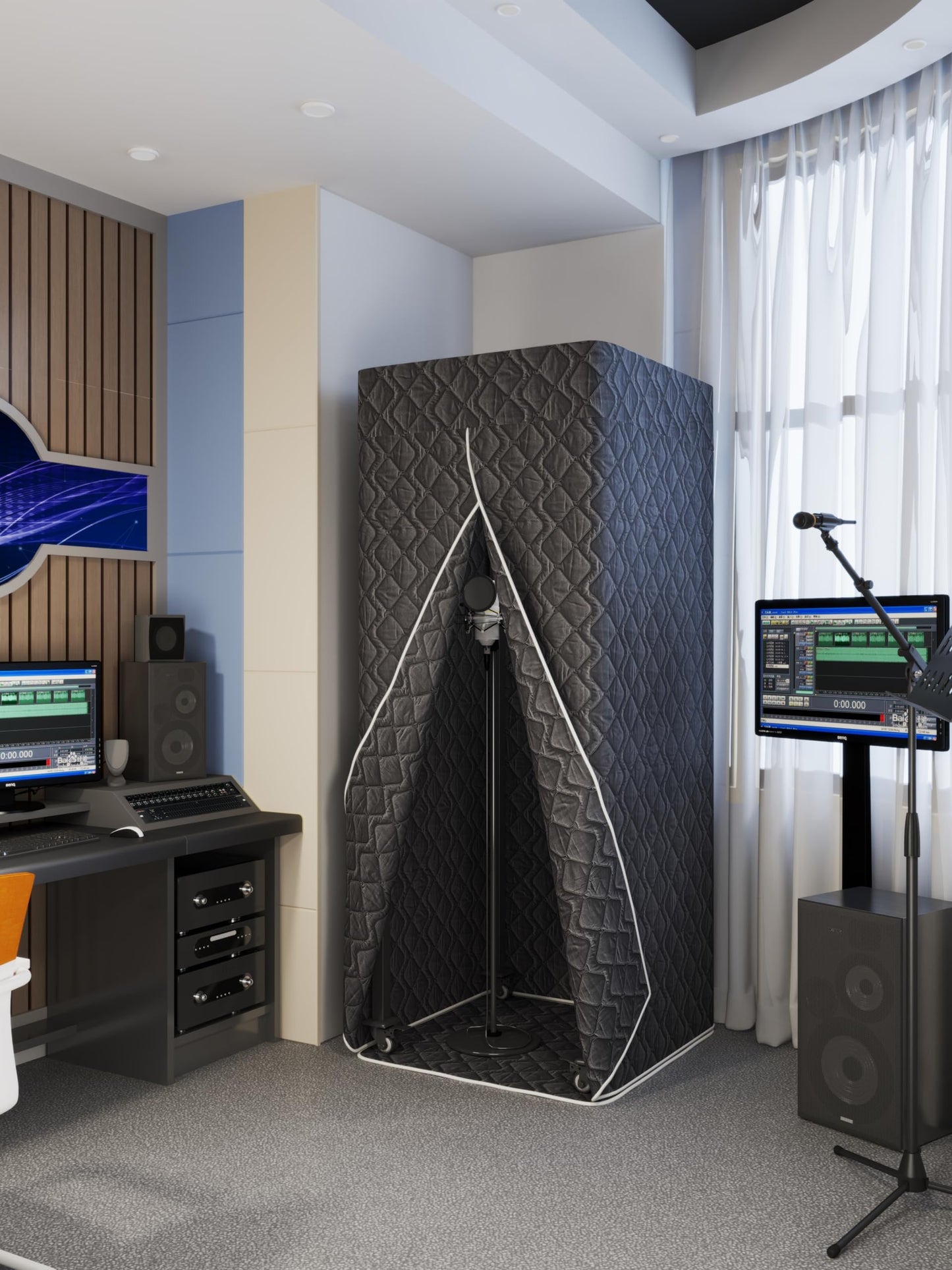 Portable Foldable Recording Vocal Booth Studio Equipment for Crisp Dry Echo Free Vocals at Home & On the Road - Easy to Assemble & Travel Bag Included (Standard, Black)