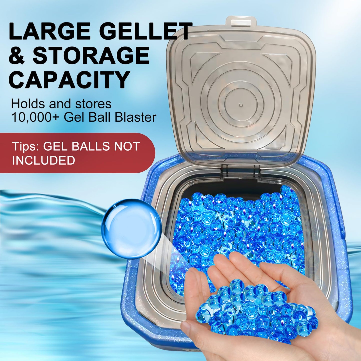 Collapsible Gel Ball Blaster Ammo Bucket, Portable Splatter Blaster Accessories, Splat Gel Gun Refill Container with Strainer, Large Capacity Water Beads Storage Tub Up to 10,000 Balls, for Ages 14+
