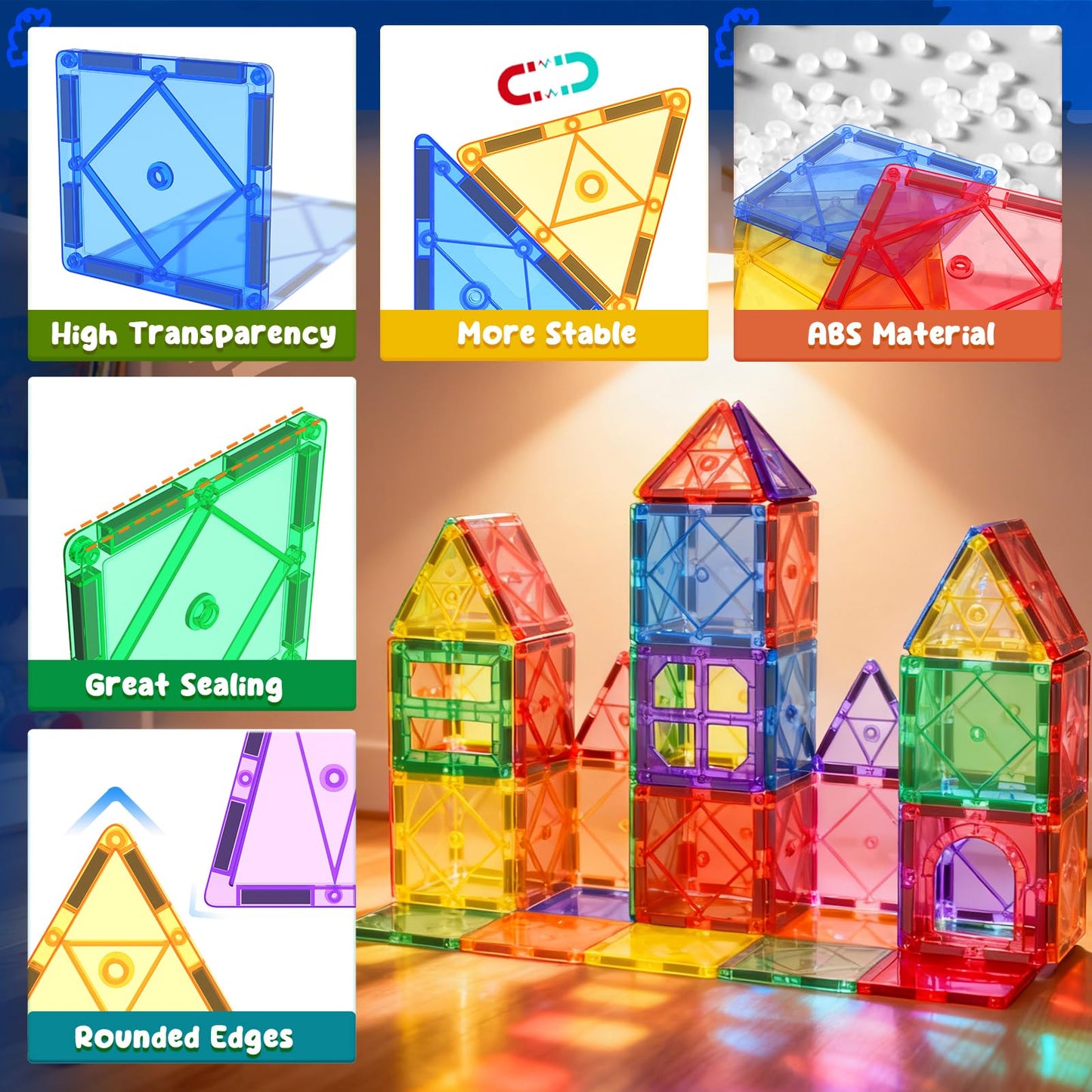 Magnetic Tiles Toddler Toys Magnetic Building Blocks for Kids Ages 3-12 STEM Educational Toys for Girls & Boys Sensory Toys for Kids with Autism Classroom Must Haves Outdoor Toys