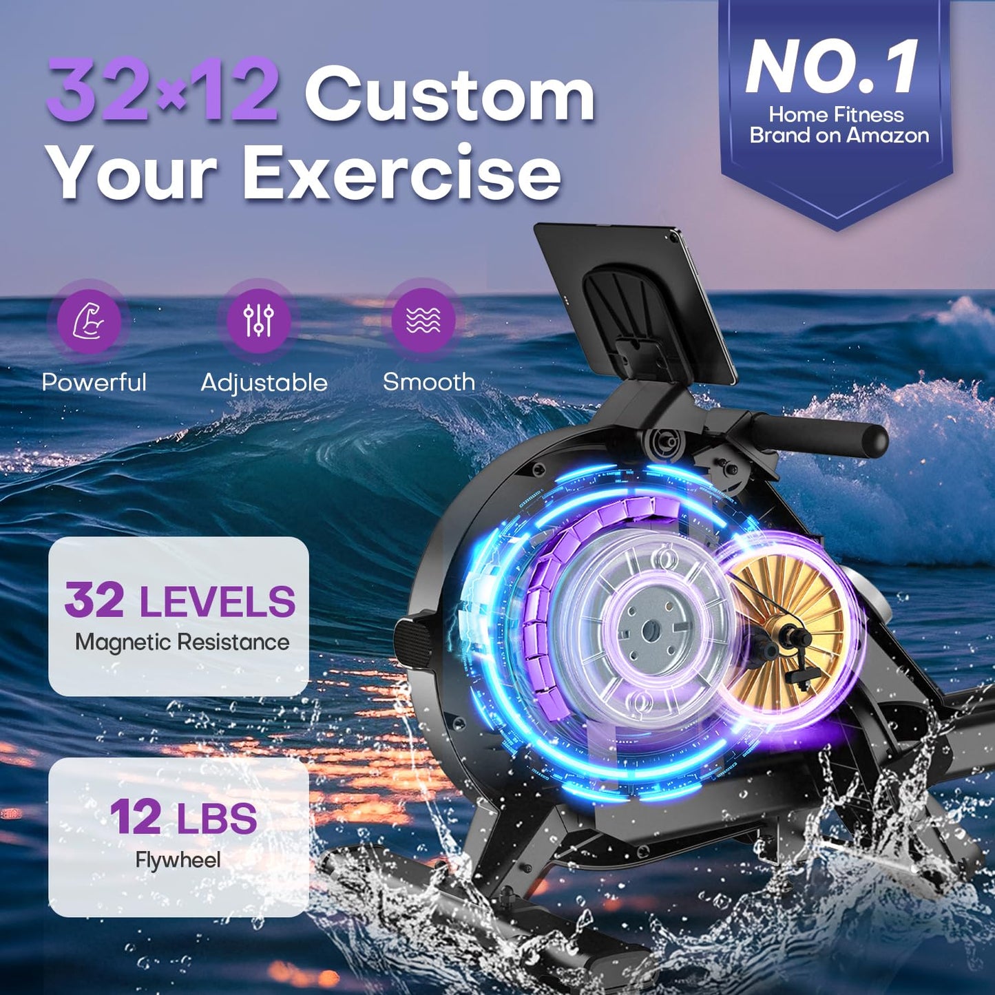 Rowing Machines for Home, 32-Level Adjustable Resistance, Magnetic Rowing Machine with App Supported, 400 LB Weight Capacity, Upgraded Dual Slide Rails with LCD Data Display Screen