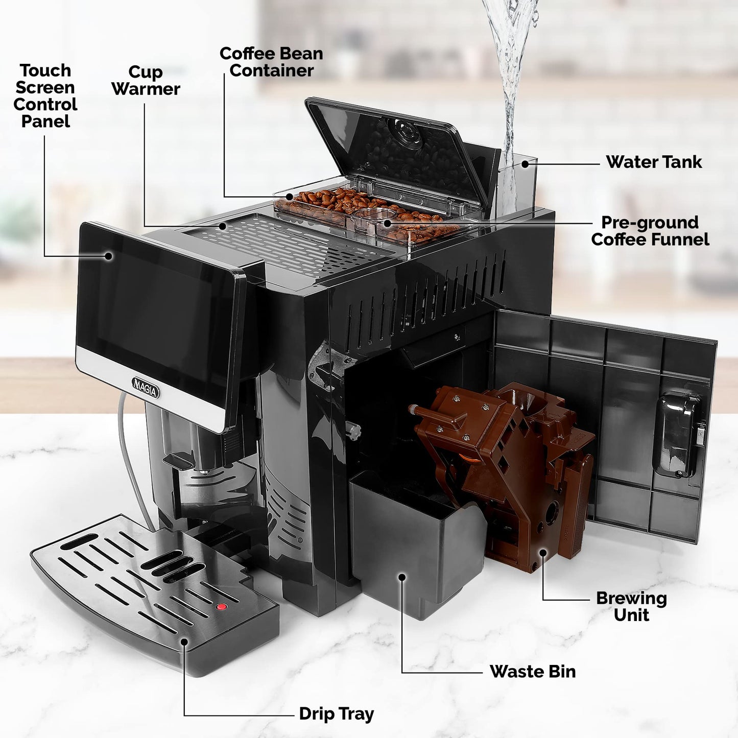 Zulay Magia Fully Automatic Espresso Machine With Grinder - 19 Customizable Coffee Options - Auto-Cleaning For Easy Maintenance - Milk-Foam System For Latte, Cappuccino - New Silver (13.8x18x9.4)