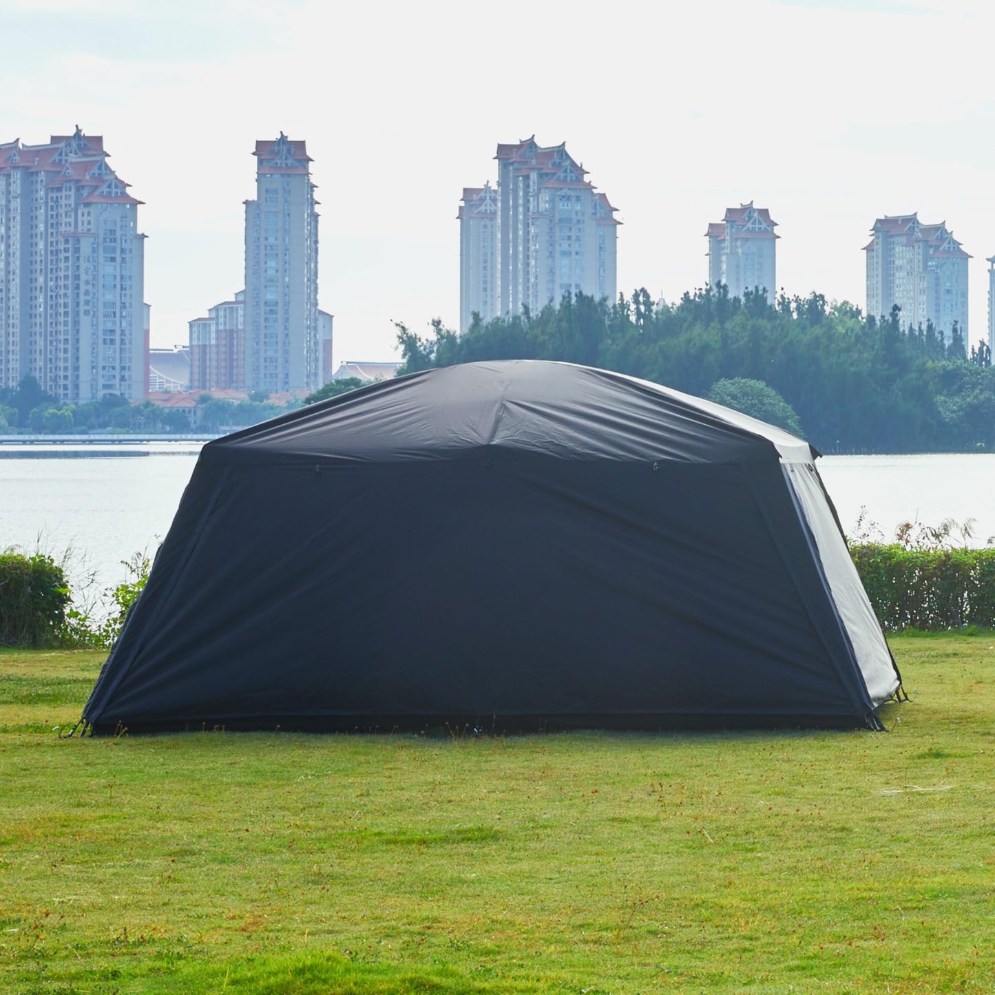 KTT Extra Large Tent 12 Person,Awning Family Cabin Tents,2 Rooms,4 Doors and 4 Windows with Mesh,Straight Wall,Waterproof,Double Layer,Big Tent for Outdoor,Picnic,Camping,Family Gathering(Black)