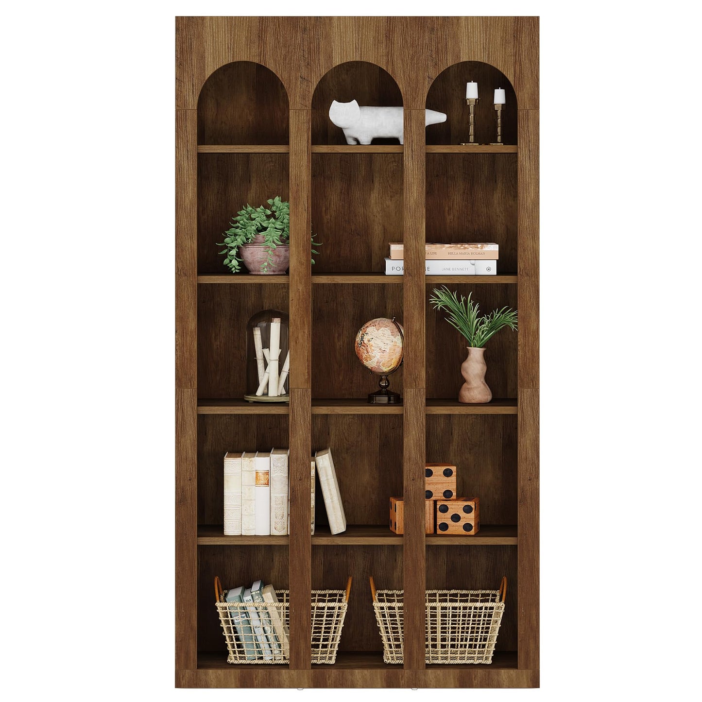 Tribesigns 5-Tier Farmhouse Arched Bookshelf, 70.87-Inch Mid Century Modern Arched Bookcase with Open Shelves, Tall Book Shelf Vintage Display Storage Shelving Unit for Home Office, Rustic Brown