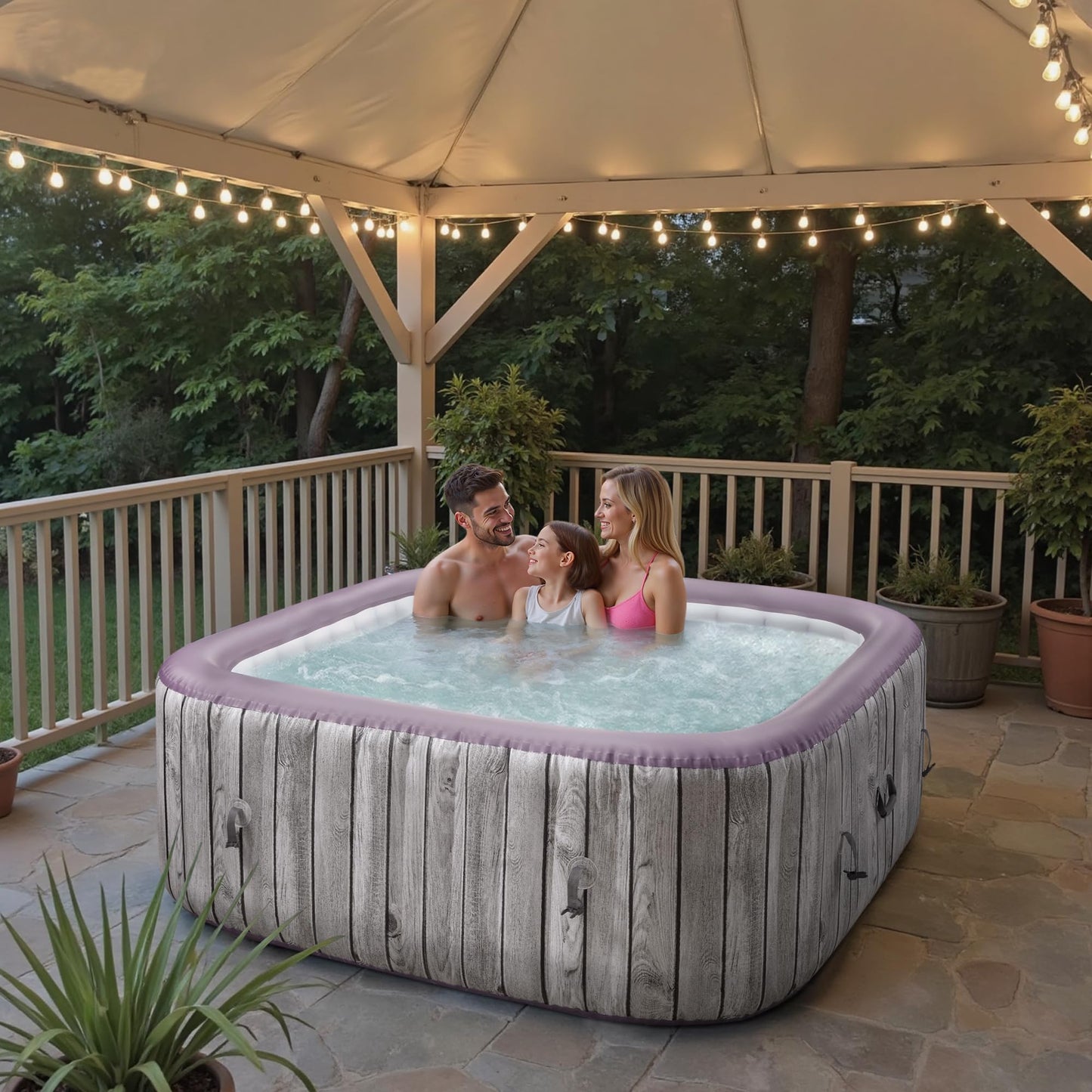 UHOMEPRO Inflatable Hot Tub Spa Set, Outdoor Bubble Massage Portable Hot Tubs with 130 Soothing Jets, Insulated Cover, Internal Heater Pump, 6 Filter Cartridges