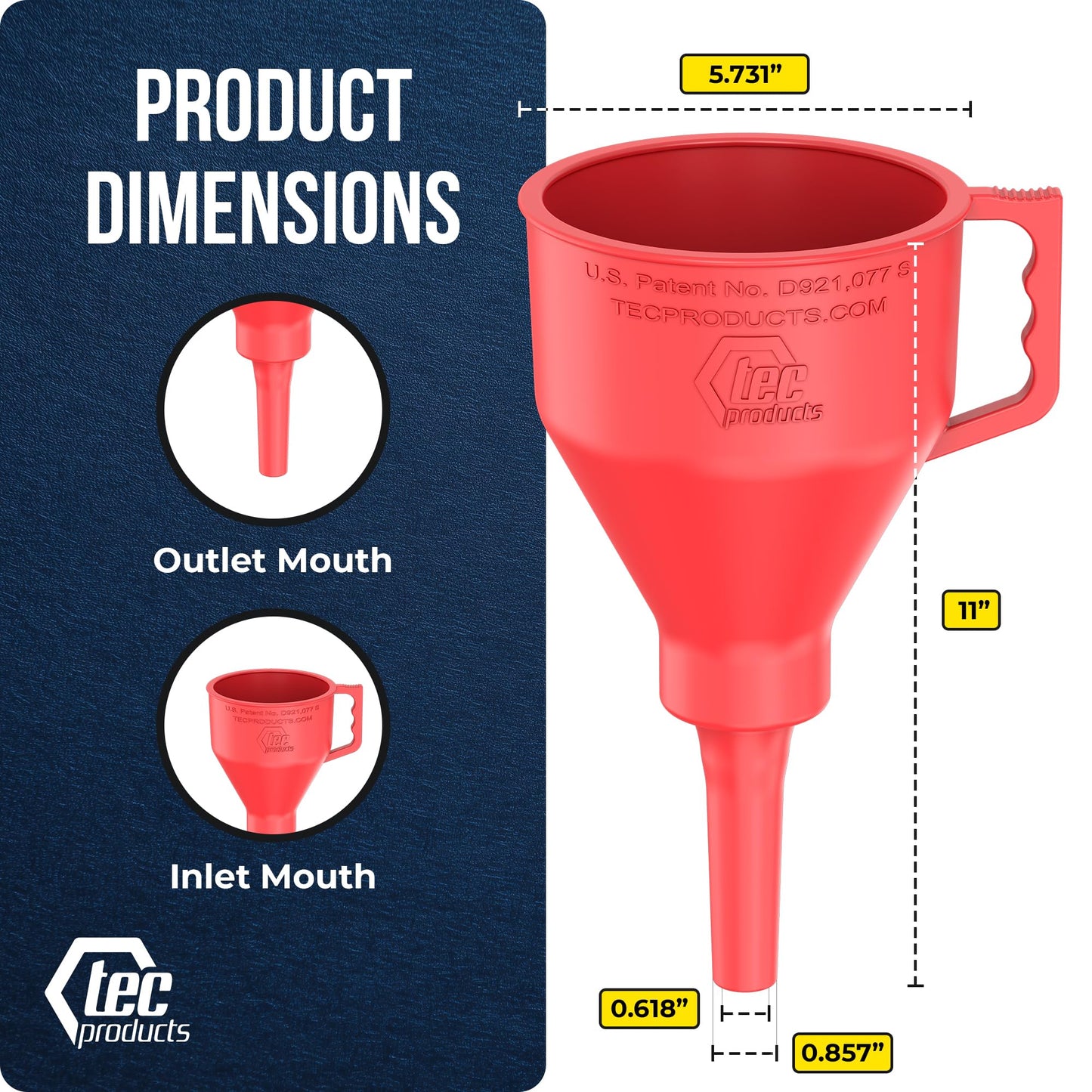 TEC Products FlexAll Short Neck Funnel - Flexible Funnel w/Hose for Automotive Use - Durable Nitrile Rubber - Car Oil Change, Transmission Fluid, Diesel, Gas - USA Made - Large (11 x 5.73 Inches)