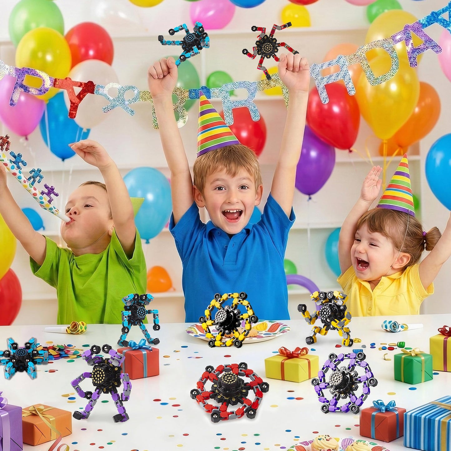 Gokeey 32 Pcs Party Favors for Kids 8-12, Treasure Box Toys for Classroom Prizes, Transformable Fidget Spinners Bulk, Goodie Bag Stuffers for Boys and Girls, Pinata Fillers, Sensory Toys