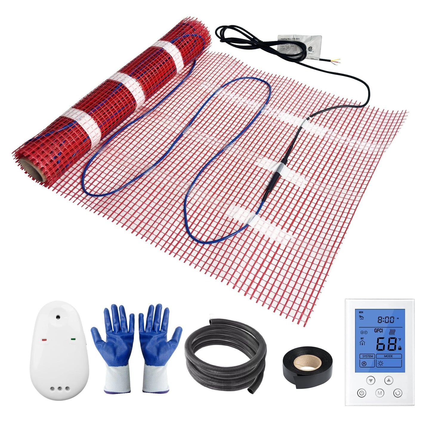 BLARALA Electric Radiant Floor Heating System, 30 Sq.ft Electric Heated Floor Mats for Bathroom, Includes Programmable Thermostat, Heat Mat, Installation Monitor, and Temperature Sensors(240V)