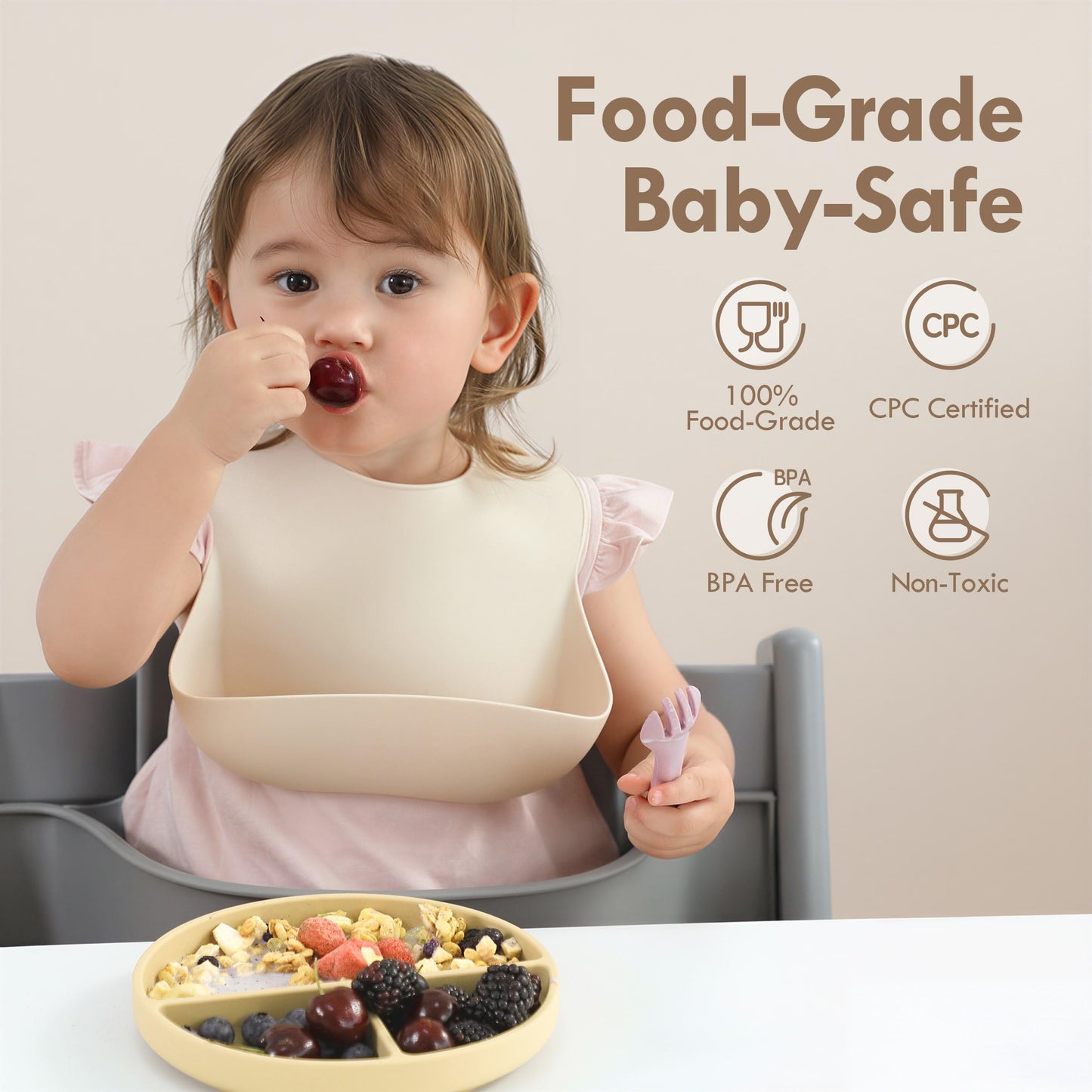 Moonkie Suction Plates for Baby | 100% Silicone BPA-Free Baby Plates with Lids and Food Cover | Divided Design | Microwave and Dishwasher Safe | Toddler Plates 3 Pack