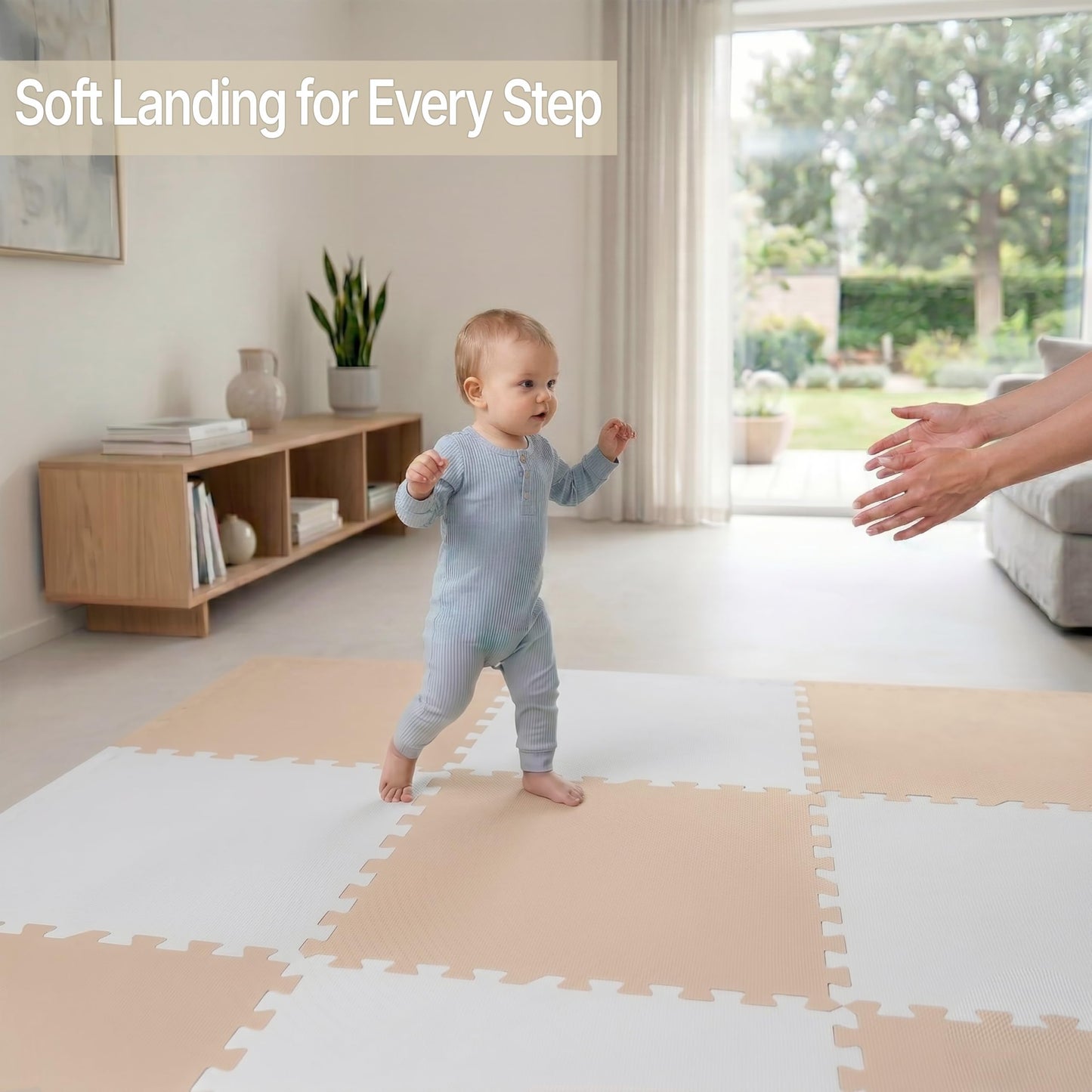 FlooringInc Baby Play Mat for Floor, Extra Large 2'x2' Foam Floor Tiles for Kids, Soft Interlocking Puzzle Mat, 1/2 Inch Thick, Non-Toxic EVA (Moonbeam, 24 Tile Pack, 96 Sq Ft)