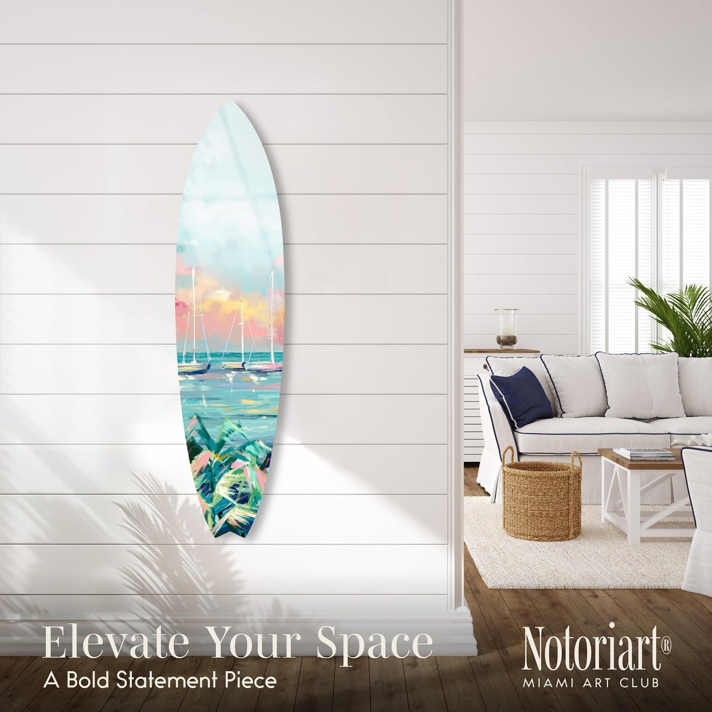 Notoriart Sail Boasts Outside Surfboard Acrylic Wall Art Die-Cut Coastal Modern High-Gloss Home Decor, 15" x 60"