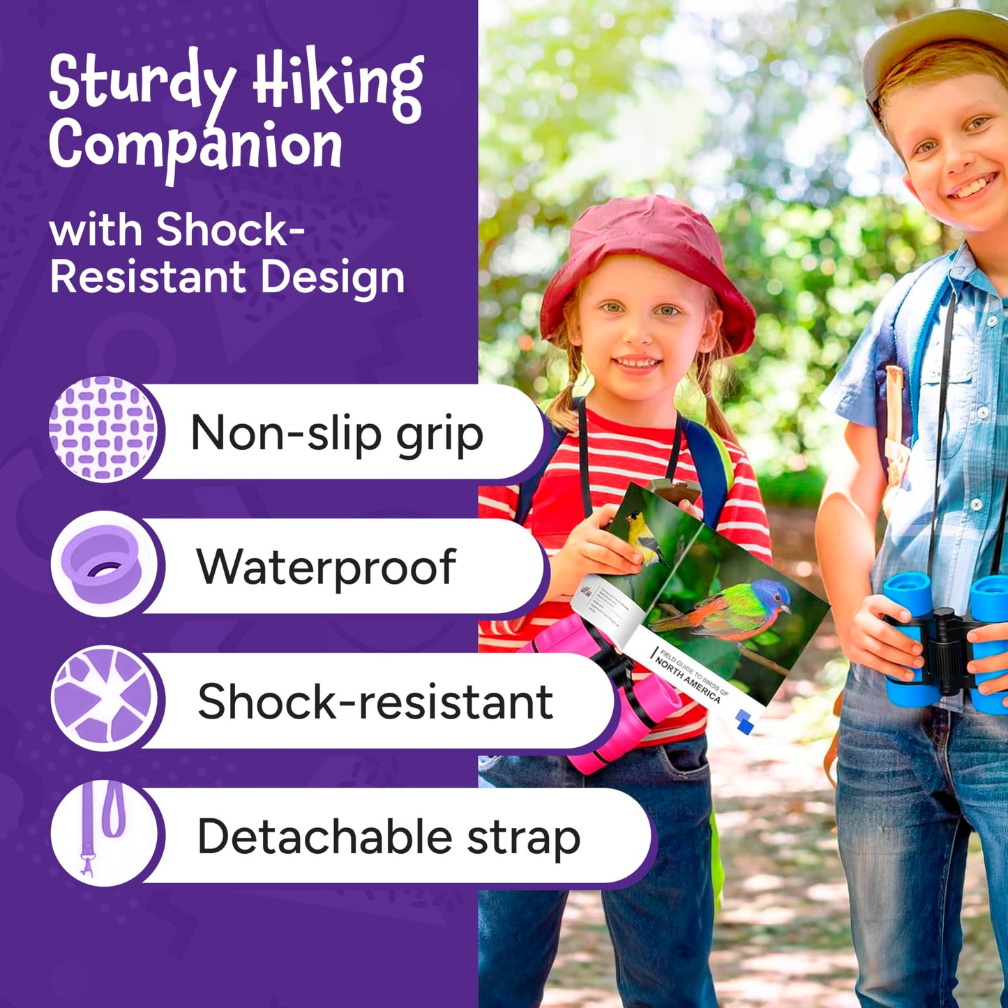 Think Peak Red Binoculars Science Toy for Kids Ages 3-12 Years - Real Compact Outdoor Adventure & STEM Educational Nature Hiking Explorer for Bird Watching, Camping Children’s Birthday Gift