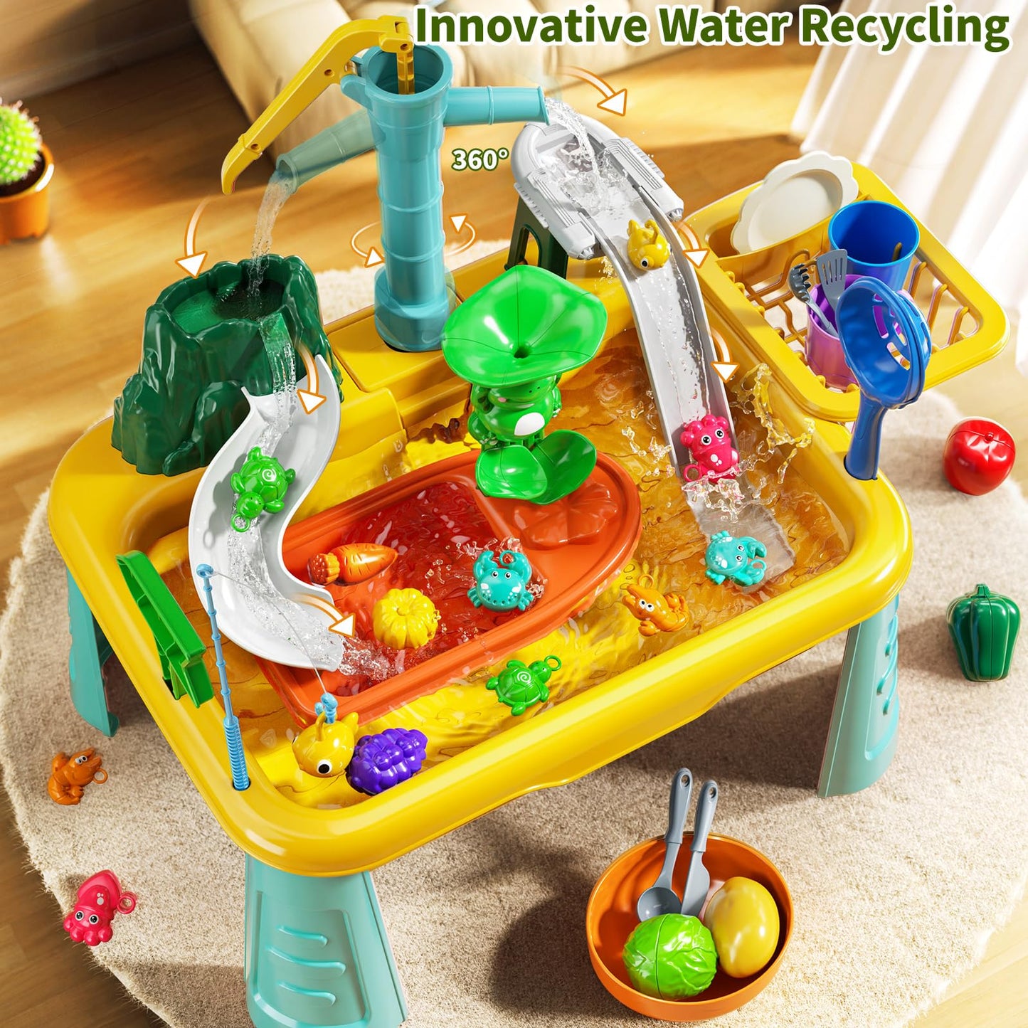 KIZONLY Water Play Table Toy for Toddlers 1-3 4-8 Years Old, Kitchen Sink with Pump and Flowing Water, Fishing Games Outside Sensory Gift Toys for Kids 2 3 4 5 6 7 8 Boys Girls