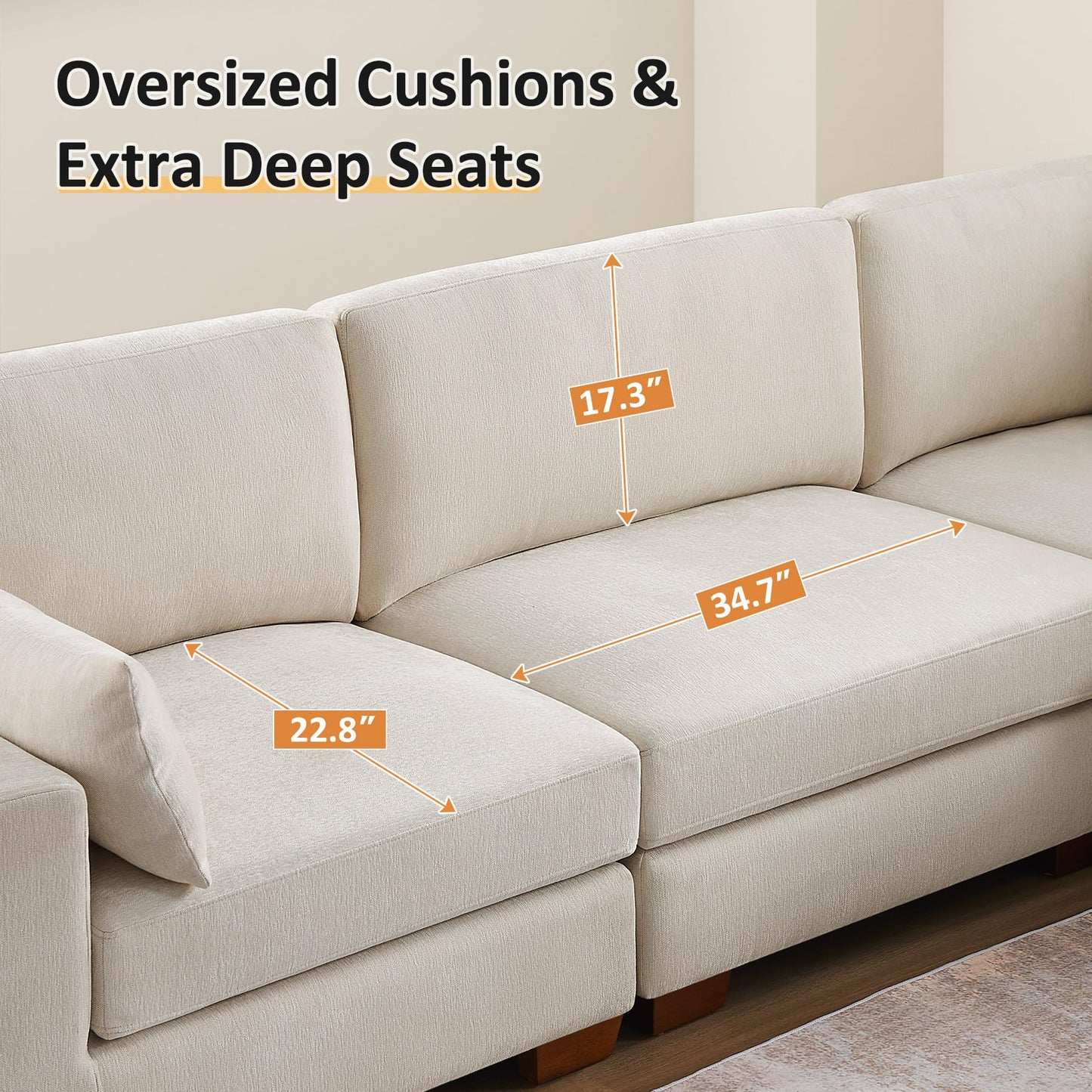 VANOMi Large Modular Sectional Sofa, Oversized Couch with Charging Station, Cloud Couch Deep Seat Sofa with Thick Cushion, Convertible Sectional Couches for Living Room Office Apartment
