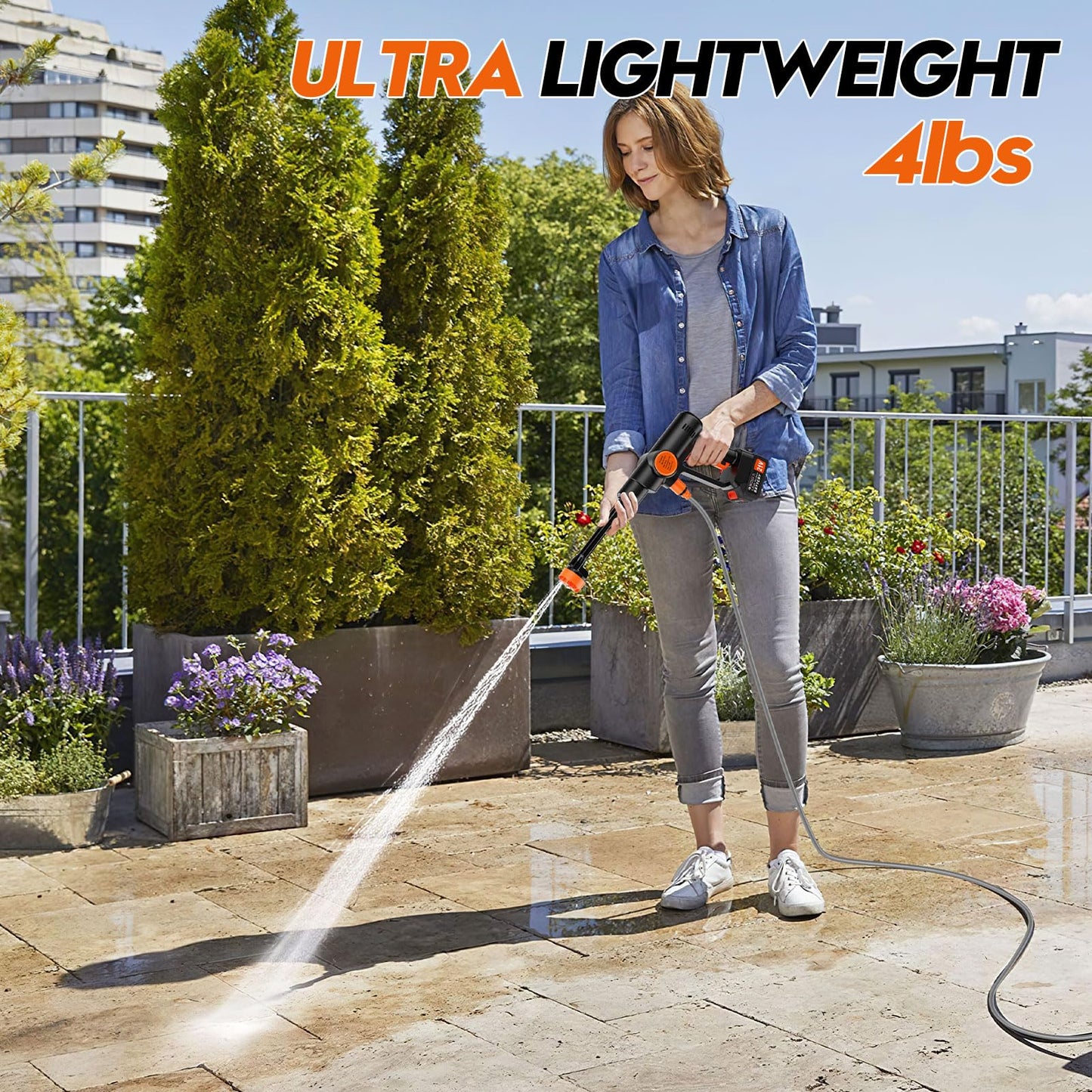 6000mAh Portable Cordless Pressure Washer, Electric Pressure Washer Battery Powered, Handheld Car Washer with 6-in-1 Nozzle,17FT Drain Hose, Power Cleaner for Patio Floor Fence Deck Indoor