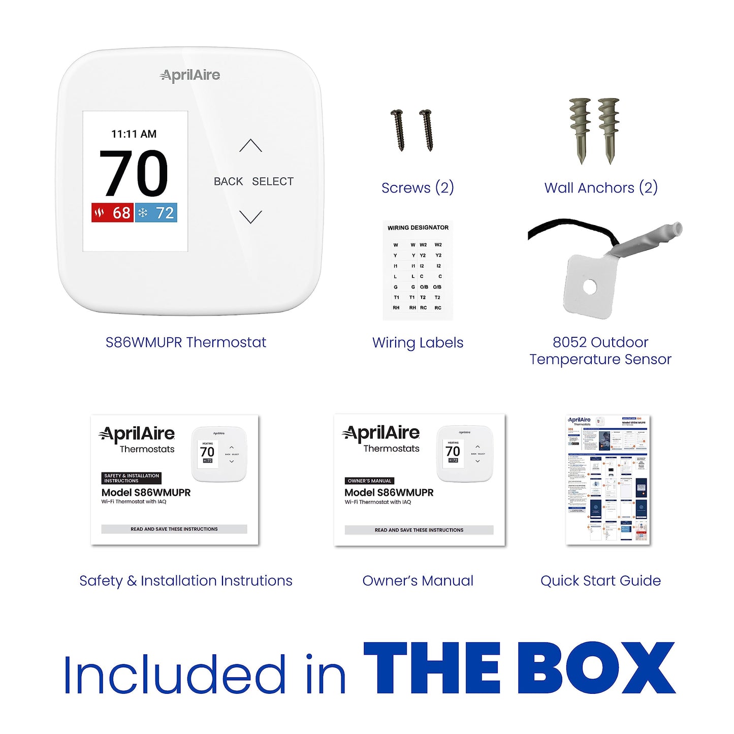 AprilAire S86WMUPR Wi-Fi Programmable Thermostat, Multi-Stage Universal with IAQ Control, 2H/2C Heat/Cool Stages or 4H/2C Heat Pump Stages