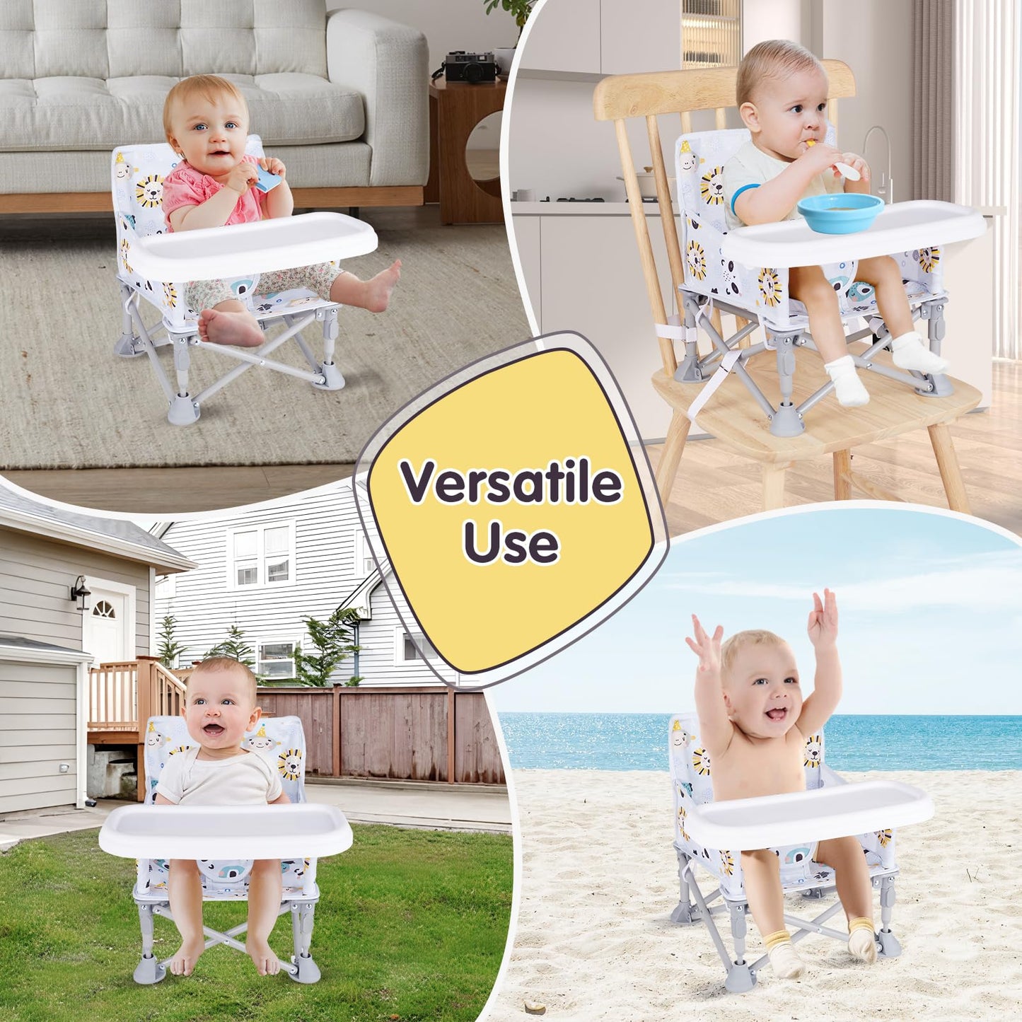 Furmubei Portable Baby Booster Seat with Tray, Toddler Booster seat for Dining, Camping, Travel, Baby Beach Chair 6 Months to 3 Years Old Indoor Outdoor Use CH2407