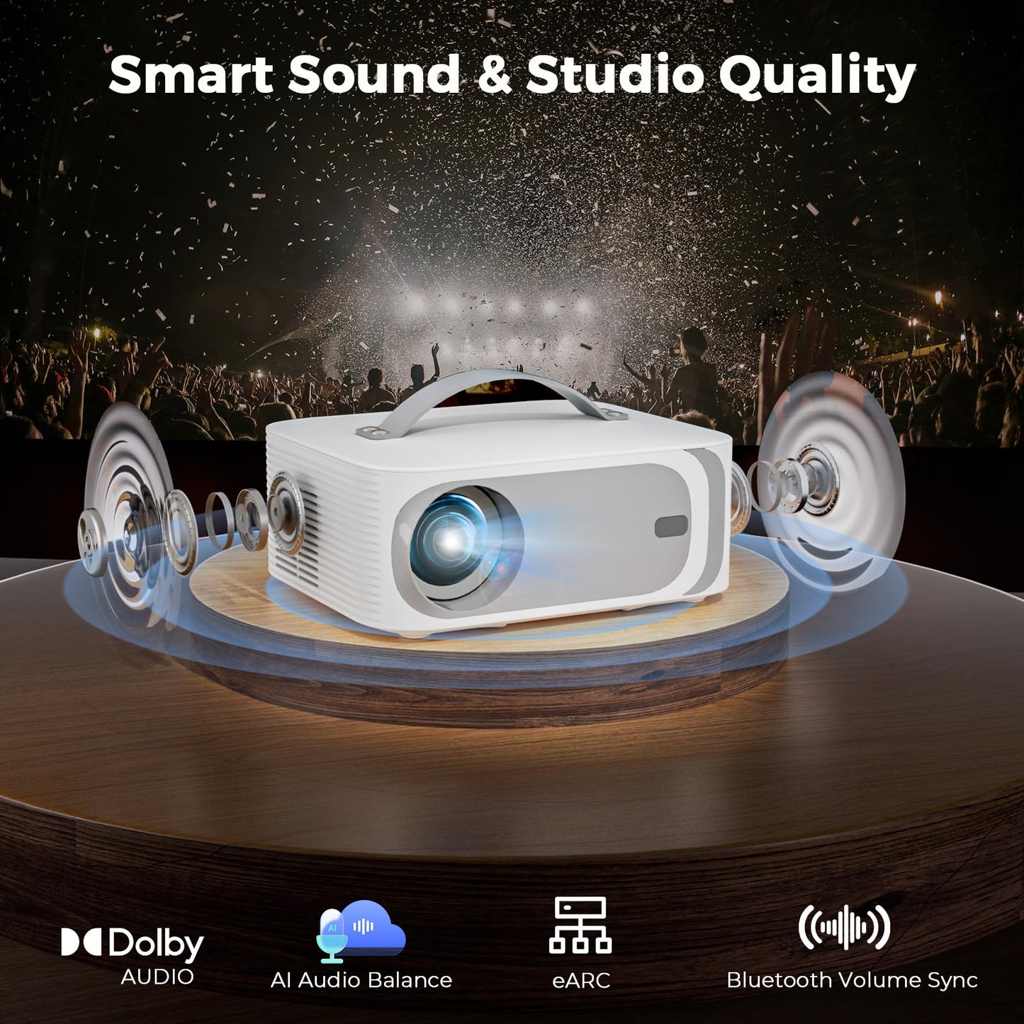 Outdoor-Projector-4k with WiFi and Bluetooth, 2500 ANSI & Official-Apps & AI Movin 2.0 OS, 35W DoIby Smart Proyector with AI Auto Focus HDR10+, Lisowod 4k Portable Projector for Bedroom/Celling/Home