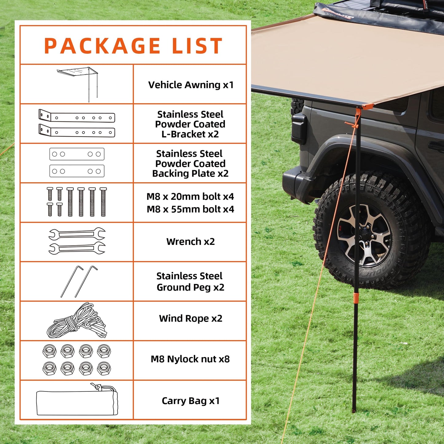 ALL-TOP Vehicle Awning 6.6'x10' Roof Rack Pull-Out Sun Shade UV50+, Weatherproof 4x4 Side Awning for Camping & Overland (Hardware Included)