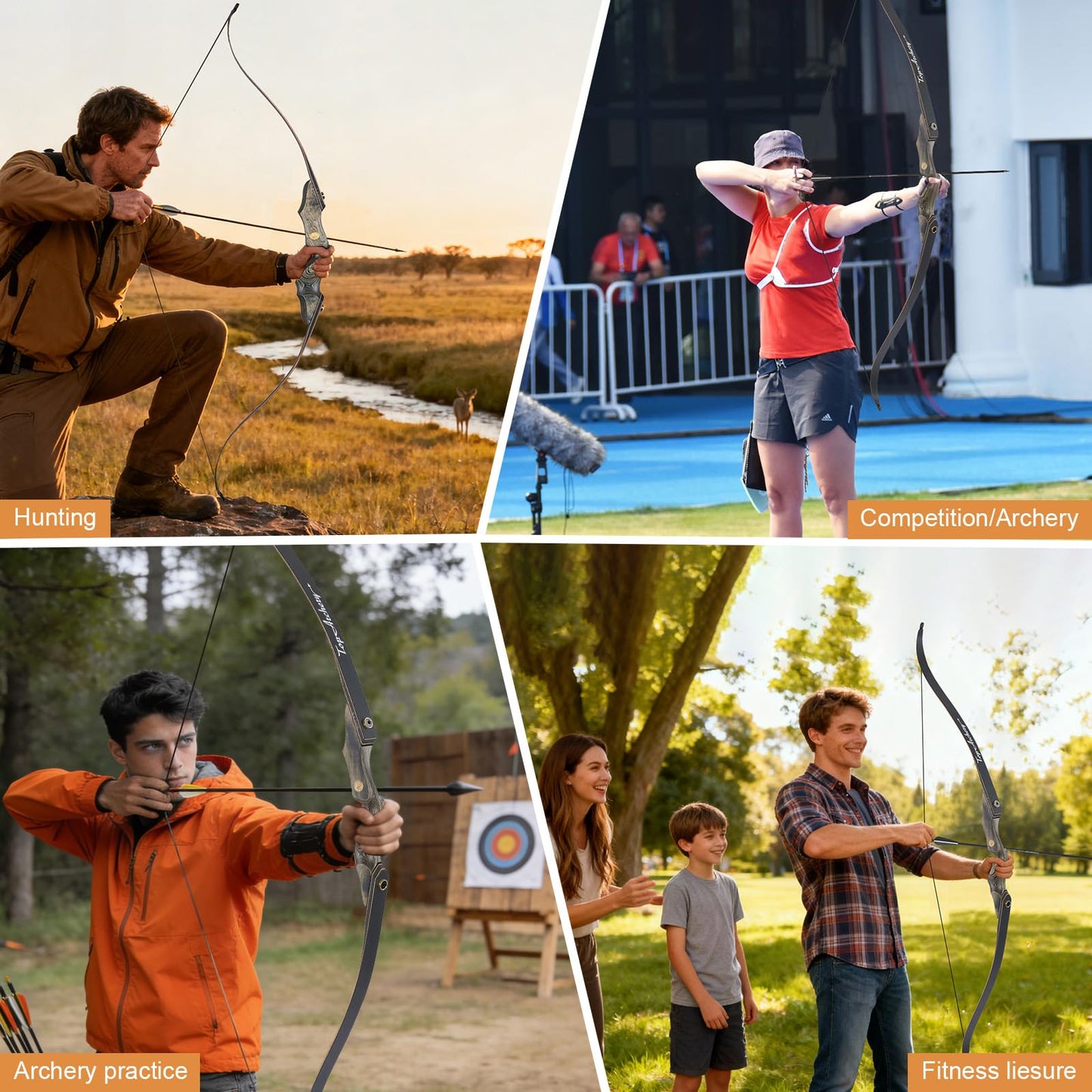 TOPARCHERY 60'' Archery Recurve Bow Takedown Bow Hunting Bow and Arrow Set Adult Target Practice Competition Survival Longbow Right Hand 30-50lbs with 6pcs Fiberglass Arrows (50lbs)