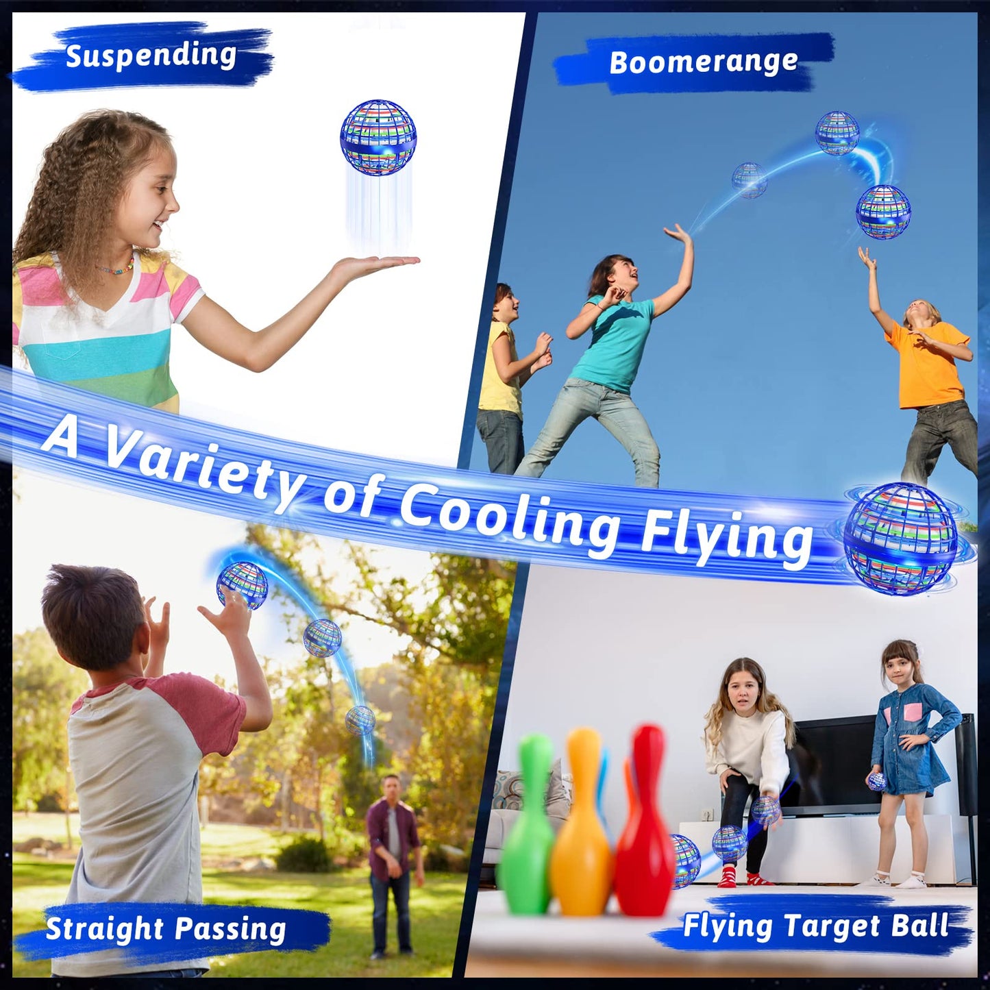 Flying Orb Ball Toys 2 Pack, Soaring Hover Boomerang Spinner Hand Controlled Mini Drone Cosmic Globe Spinning Kids Adults Outdoor Fly Toy Birthday Gift Cool Stuff for Boys Girls 6 7 8 9 10+ Year Old