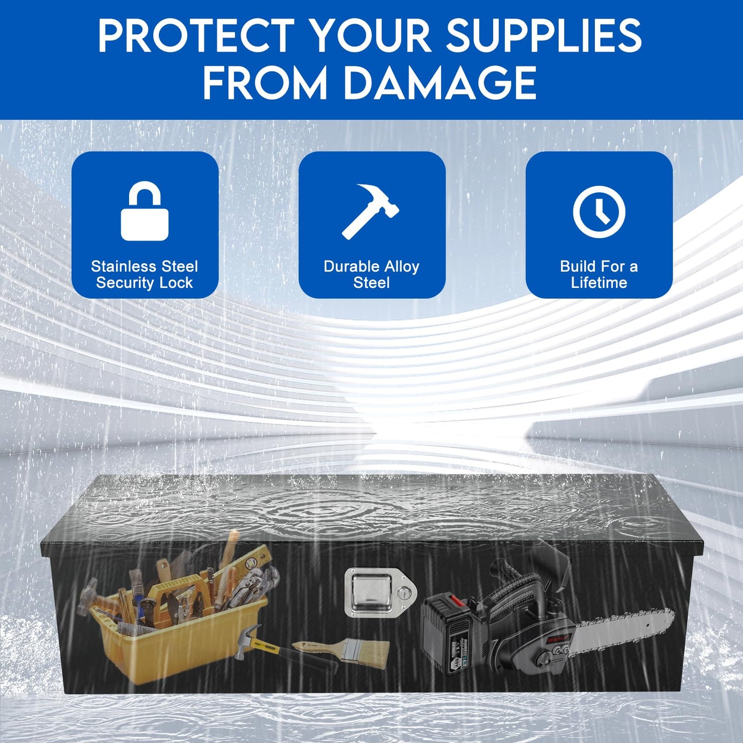 Black Steel Pick Up Truck Tool Box,Waterproof Toolbox Storage for Truck, Van, Trailer,Heavy Duty Waterproof Black Chest Toolbox,39 x 13 x 10 Inch Storage Box with T-Handle Latch and Keys