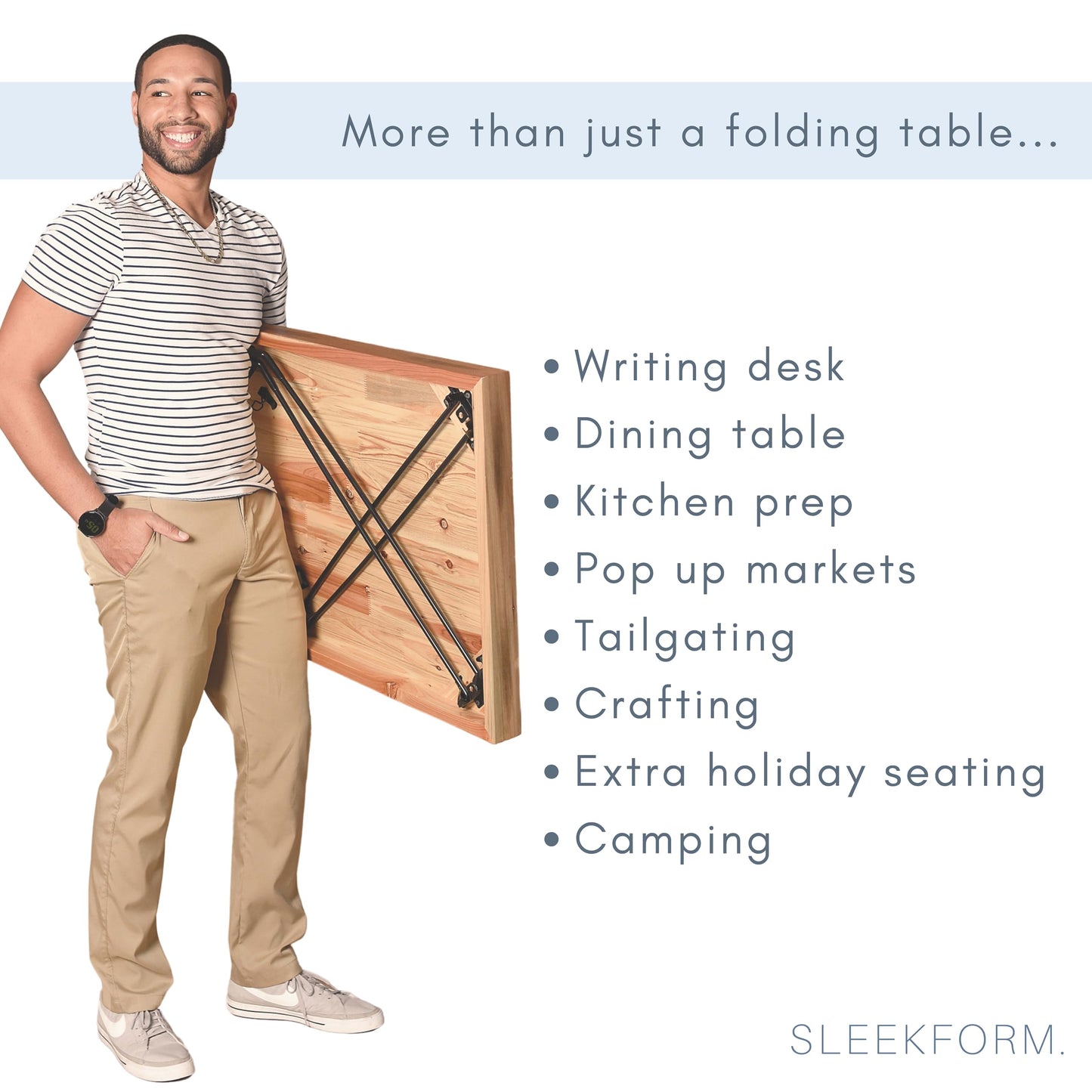 Sleekform Wooden Folding Desk, Small Folding Table Portable with Collapsible Hairpin Legs, Austin Kneeling Chair, Home Office Ergonomic Computer Desk Stool