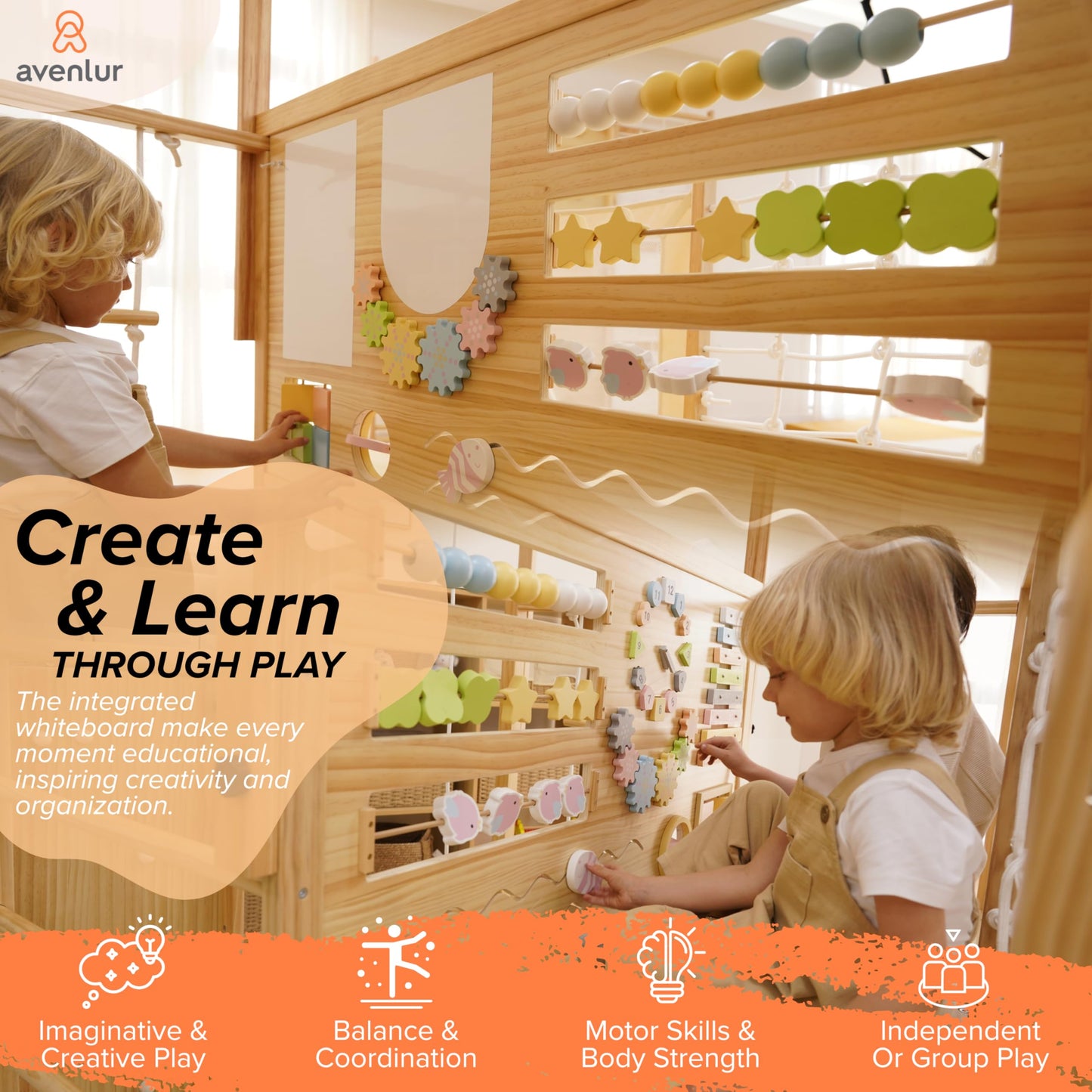 Avenlur Montessori Gym Alpine Wooden Jungle Gym with Indoor Swing, Toddler & Baby Climbing Toys, Rock Wall Perfect for Active Fun & Skill Development, Ages 2-8