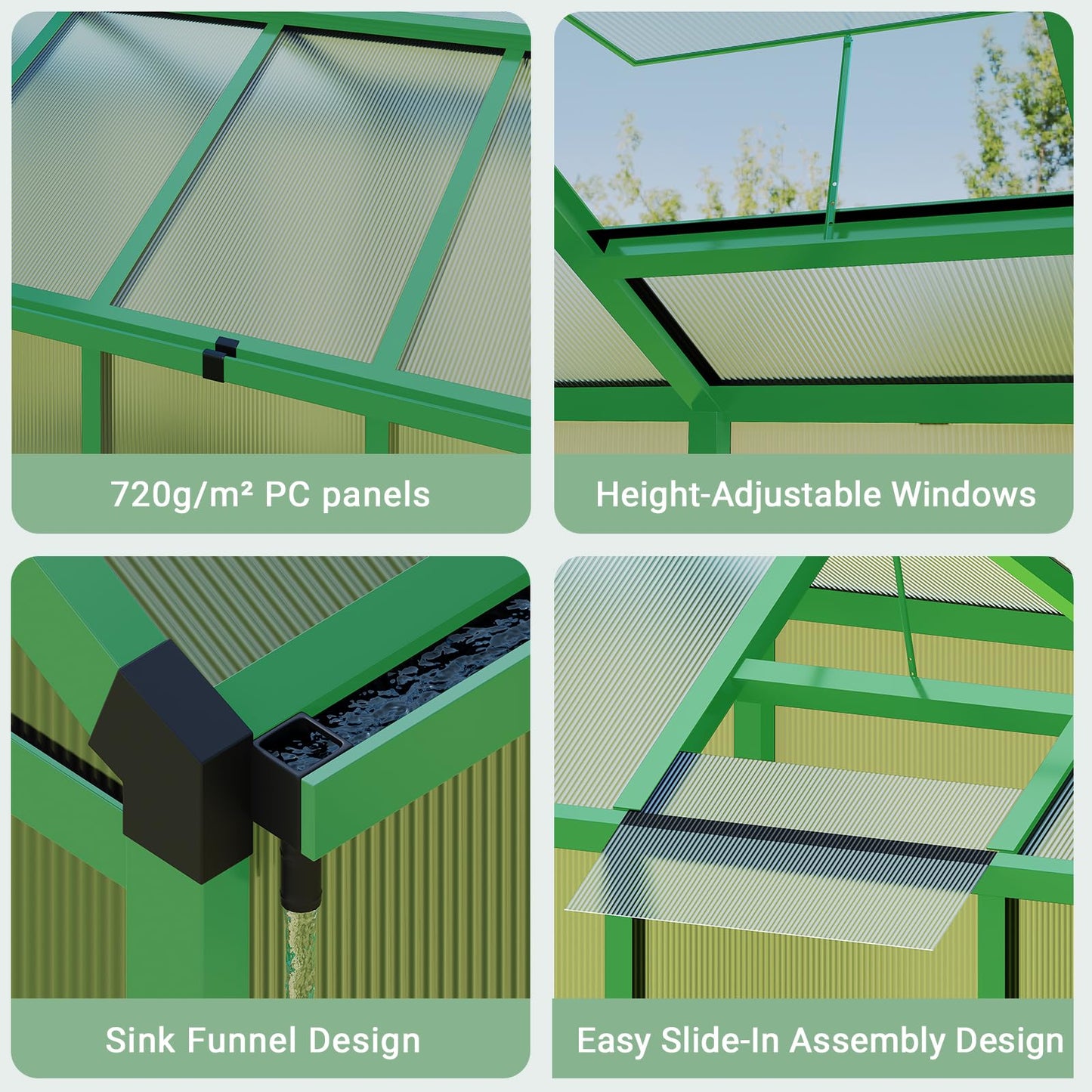 6X10 FT Greenhouse, Polycarbonate Garden Greenhouse for Outdoors,Aluminum Frame Green House with Lockable Door and Adjustable Roof Vent, Ideal for Backyard Patio and Outside Growing
