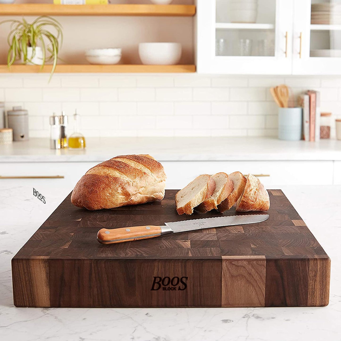 John Boos CCB Series Square Wooden Walnut Cutting Board 18”x18” – 3” Thick, 24-lb Reversible Butcher Block with End-Grain & Finger Grips – Made in the USA