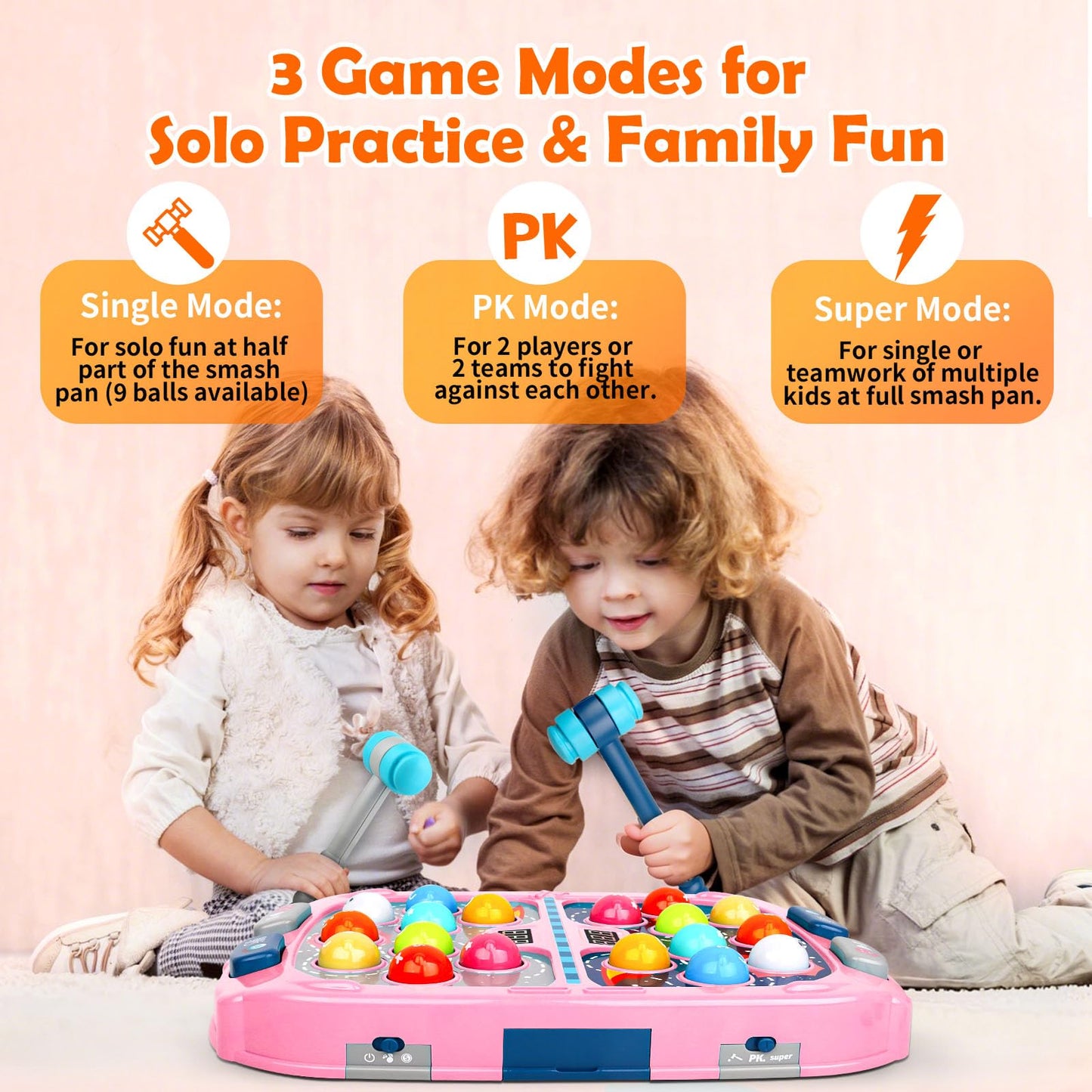 WAYKEE Whack a Game Mole, Toys for Ages 3-4 5-7 8-12 Girls Boys, Whack Game for Toddlers, Gifts for 3 4 5 6+ Year Old Girls Boys, Early Learning Educational Toys with 2 Hammers Sound & Light