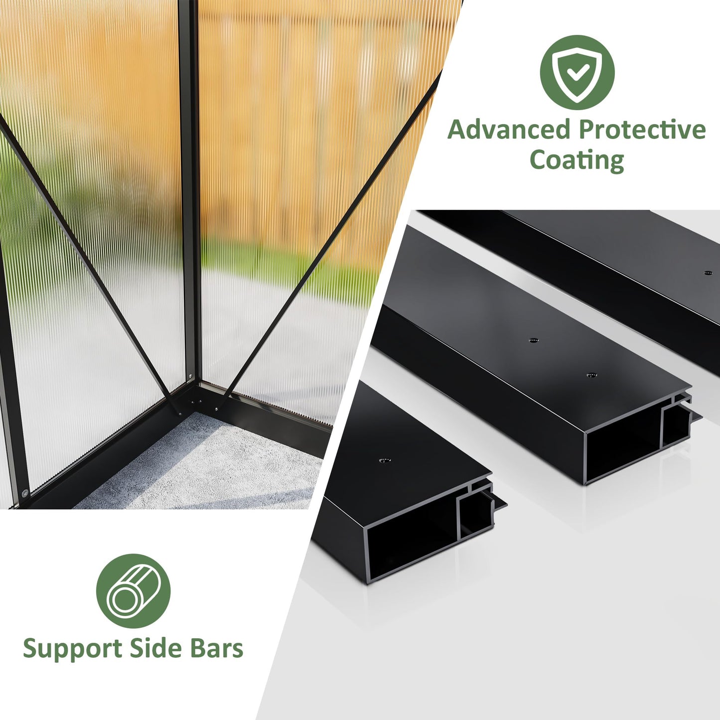 AirWire 8×12 FT Greenhouse for Outdoors, Quick Setup Polycarbonate Greenhouse with Roof Vent, Walk in Green Houses for Outside for Outdoor Garden Backyard, Black