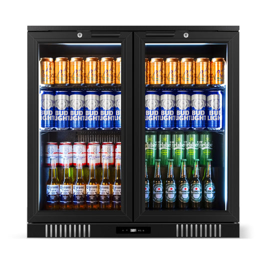 FoMup Back Bar Cooler Undercounter Beverage Refrigerator with Glass Door, Commercial Display Fridge for Beer Drink Soda with Temperature Control, 7.2Cu. Ft. Large Capacity, Black