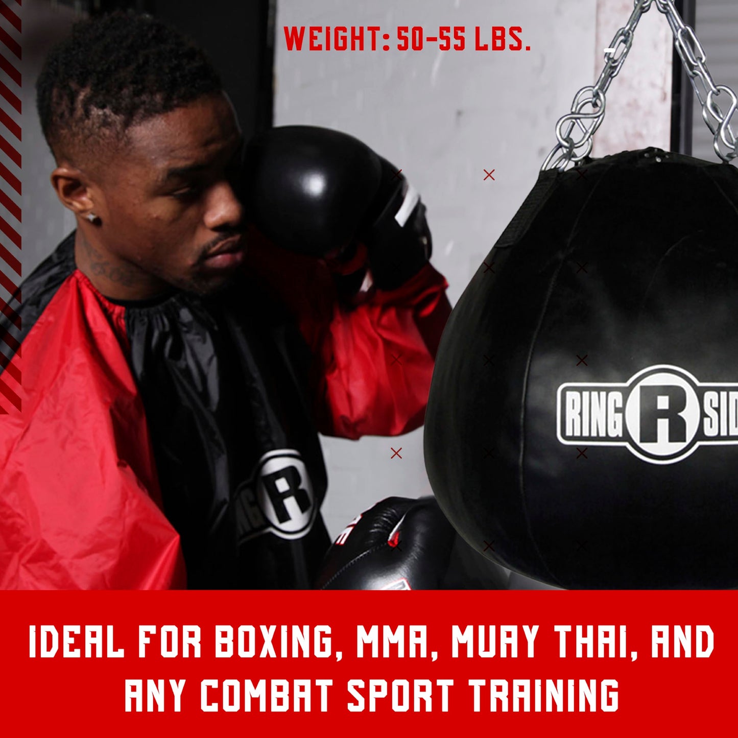 Ringside Head Shot Heavy Bag, Soft-Filled, Powerhide Punching Bag for Boxing, MMA, Muay Thai, and More, Includes Heavy Bag Chain and Swivel, 55 Pounds, 15" x 18", New Version