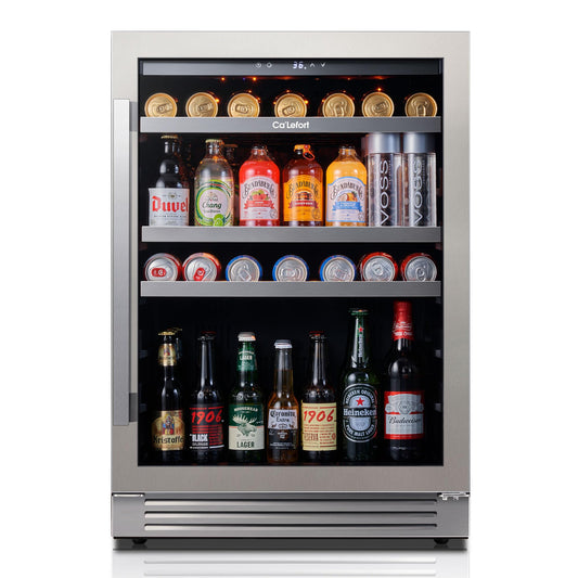 Ca'Lefort 24 Inch Beverage Refrigerator - 180 Can Beverage Fridge with 34°-54°F, Built in or Freestanding Beverage Cooler with Glass Door and 3 LED, Drink Fridge for Home/Kitchen(5.65 cu.ft)