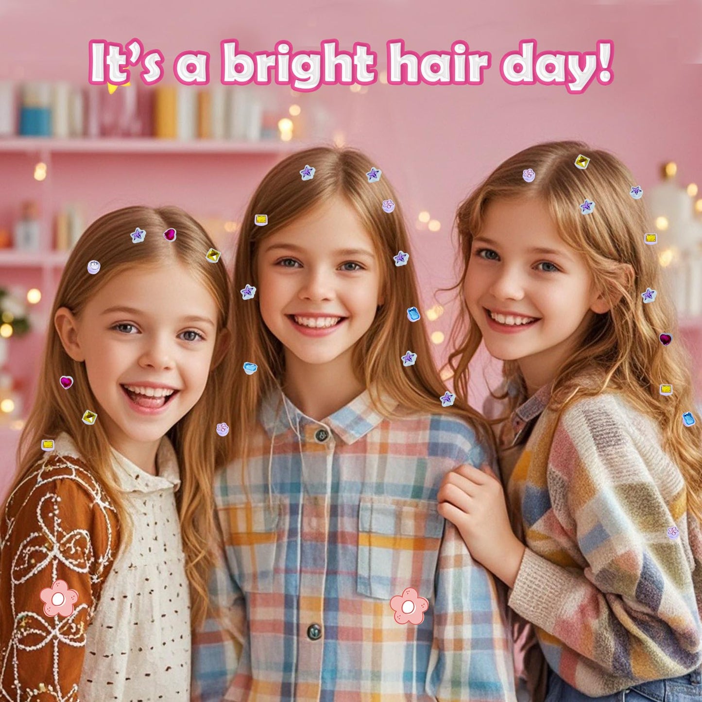 kidzkube Hair Gem Stamper Kit, Bling Hair Jewels for Girls Toys, Hair Styling Tool with Reusable Shining Diamonds, Birthday Gifts Toys for Girls Ages 3 4 5 6 8-12 (Pink)