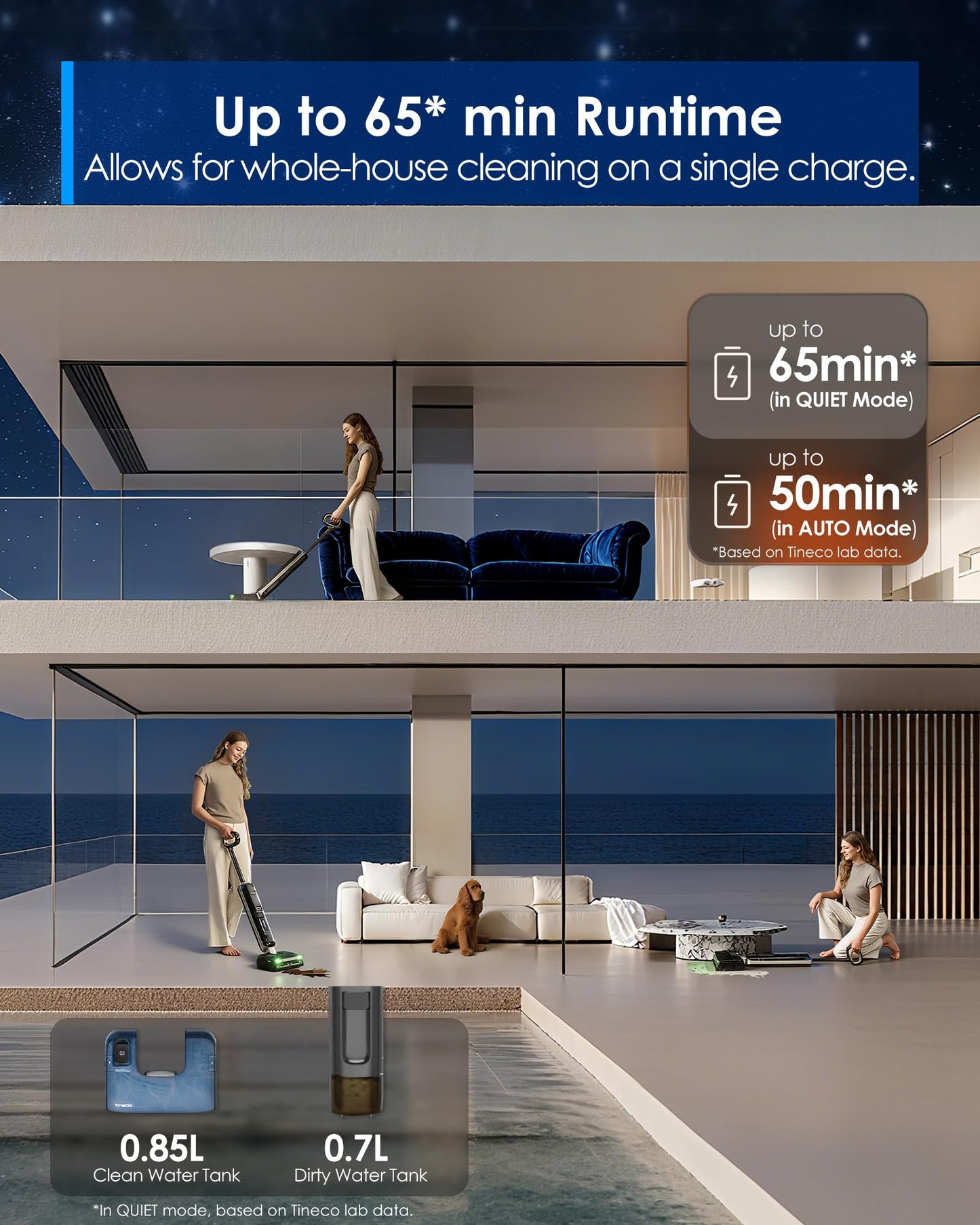 Tineco Floor ONE S9 Master Wet Dry Vacuum Cleaner, ThermoBlast Tech & Hot Water Vacuum Mop, 23kPa Suction, 65 Min Runtime, 185°F Flashdry, 3.9inch Ultra-Slim Stretch Mop