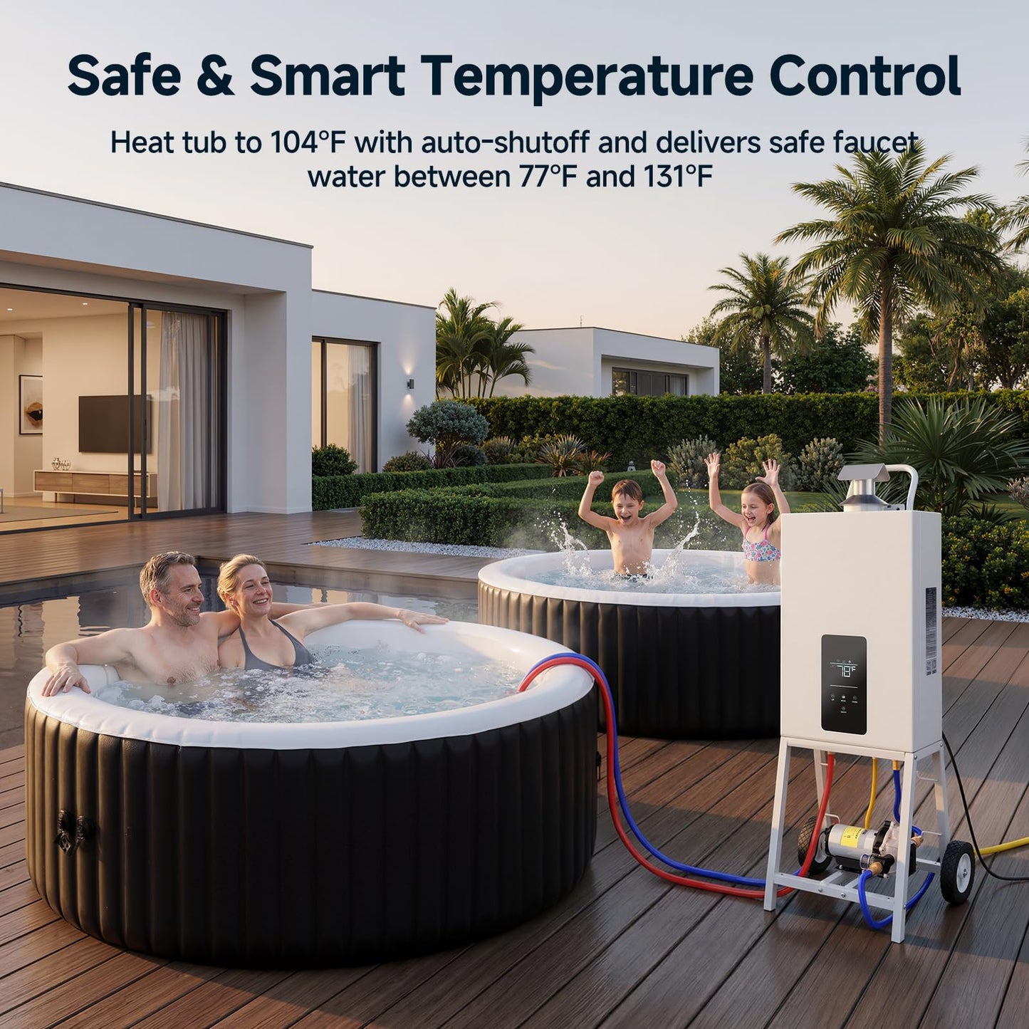Glonerle SPA Water Heater for Hot Tub & Above Ground Pool, World‘s Fastest Portable Water Heater with Digital Thermostat & 2 Wheels, 105776.4 Btu/h High-Output Propane Powered for Rapid Heat Up