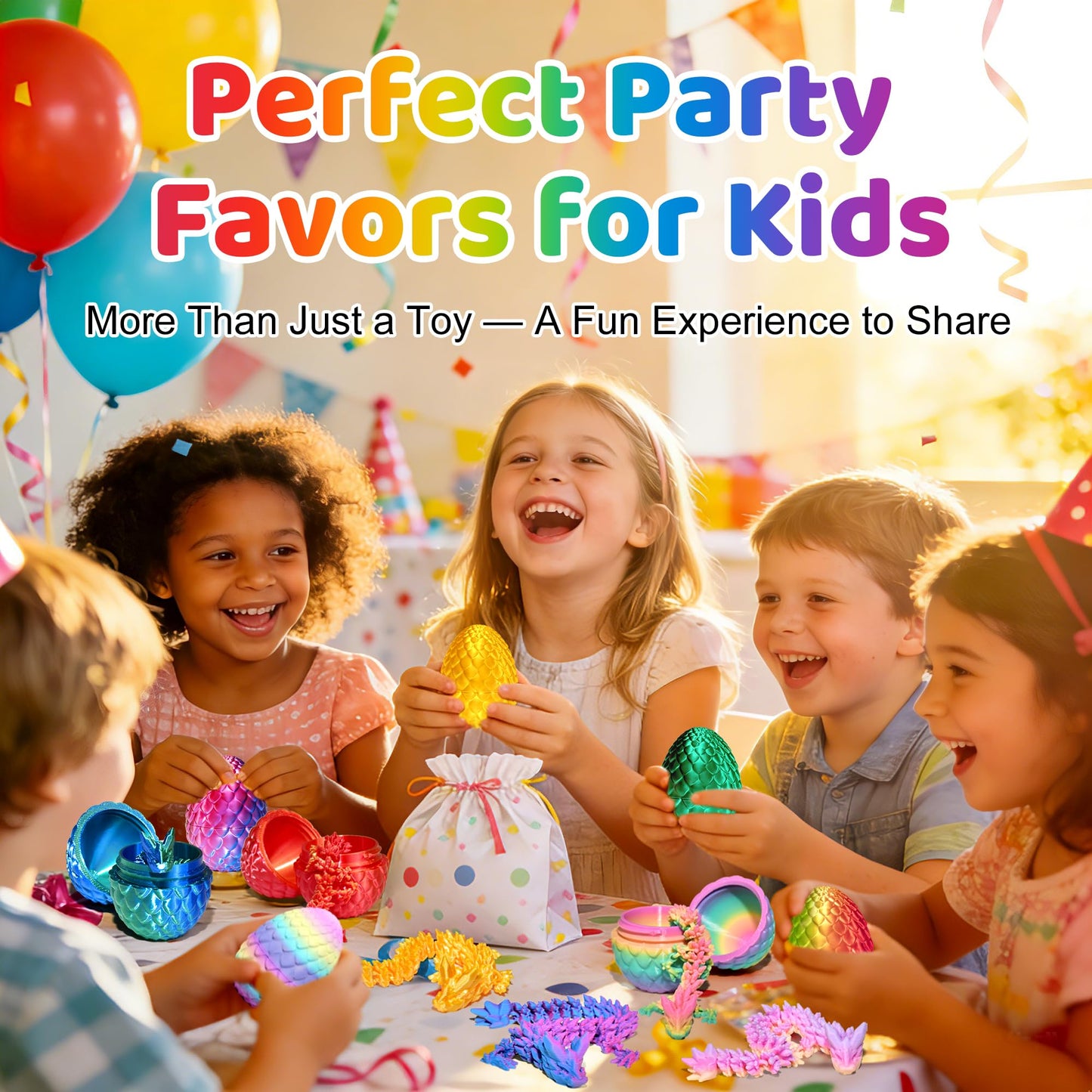 12 Pack 3D Printed Dragon Toys, Flexible Articulated Fidget Dragons in Surprise Eggs, Collectible Desk Toys, Party Favors & Classroom Prizes for Kids