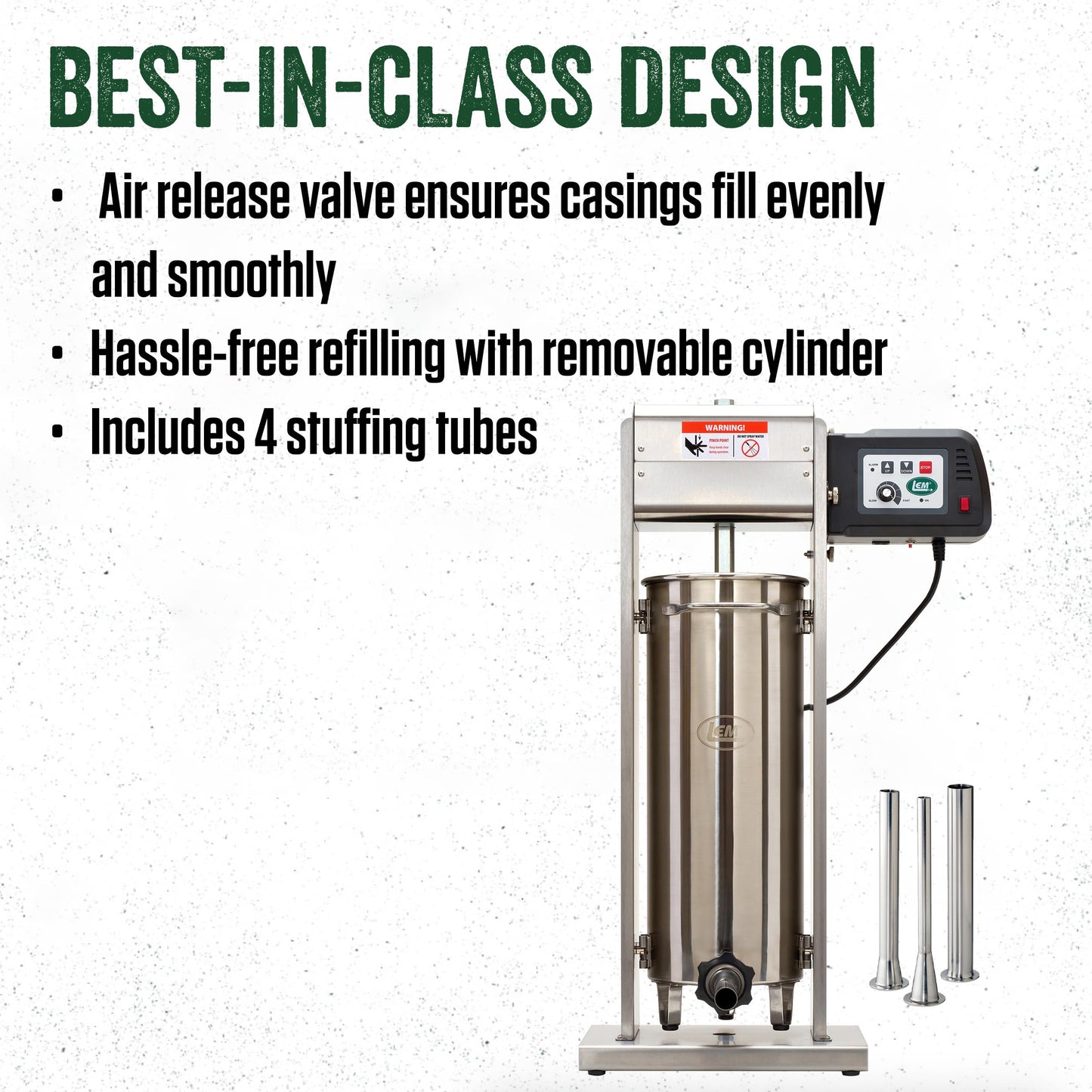 LEM Products Big Bite Motorized 30 Pound Capacity Stainless Steel Sausage Stuffer with Removable Cylinder, 0.5 HP