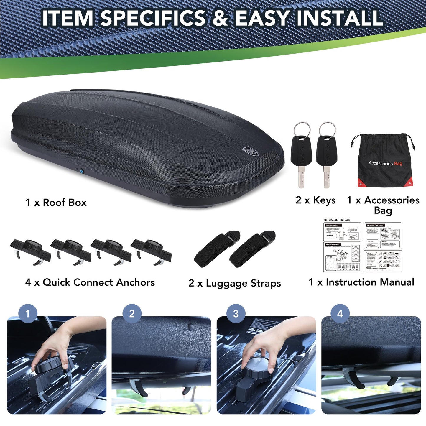 GarveeTech Rooftop Cargo Box Carrier,Dual-Side Opening Roof Mount Travel Luggage Storage Capacity,165 LBS Weight Capacity with Secure Straps&Keys, Vehicle Hard-Shell Carriers,Black (14 Cubic)