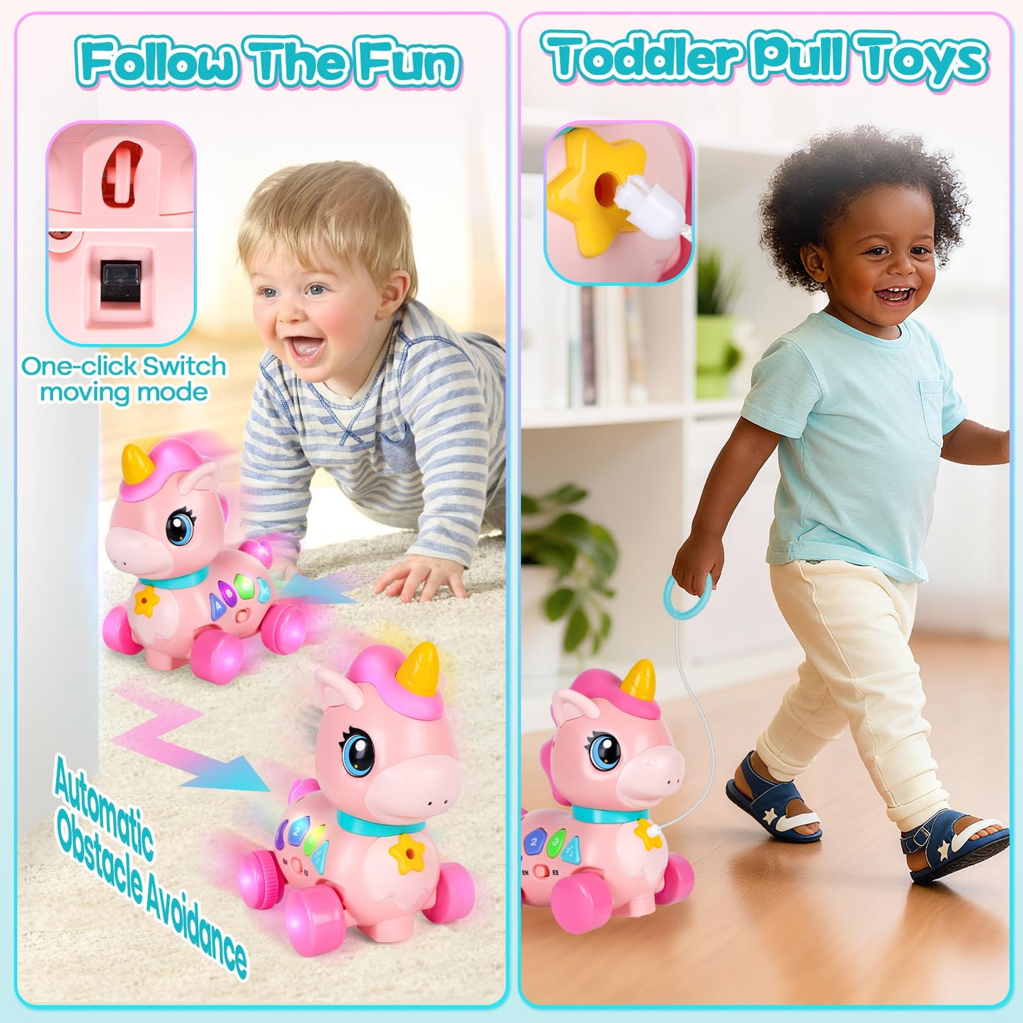 Baby Unicorn Toy 6-12-18 Months with Music & Lights Explore Bilingual Educational For Toddler Sensory Development Learning Walking Moving Crawling Tummy Time Toys Christmas Birthday Gifts for Infants