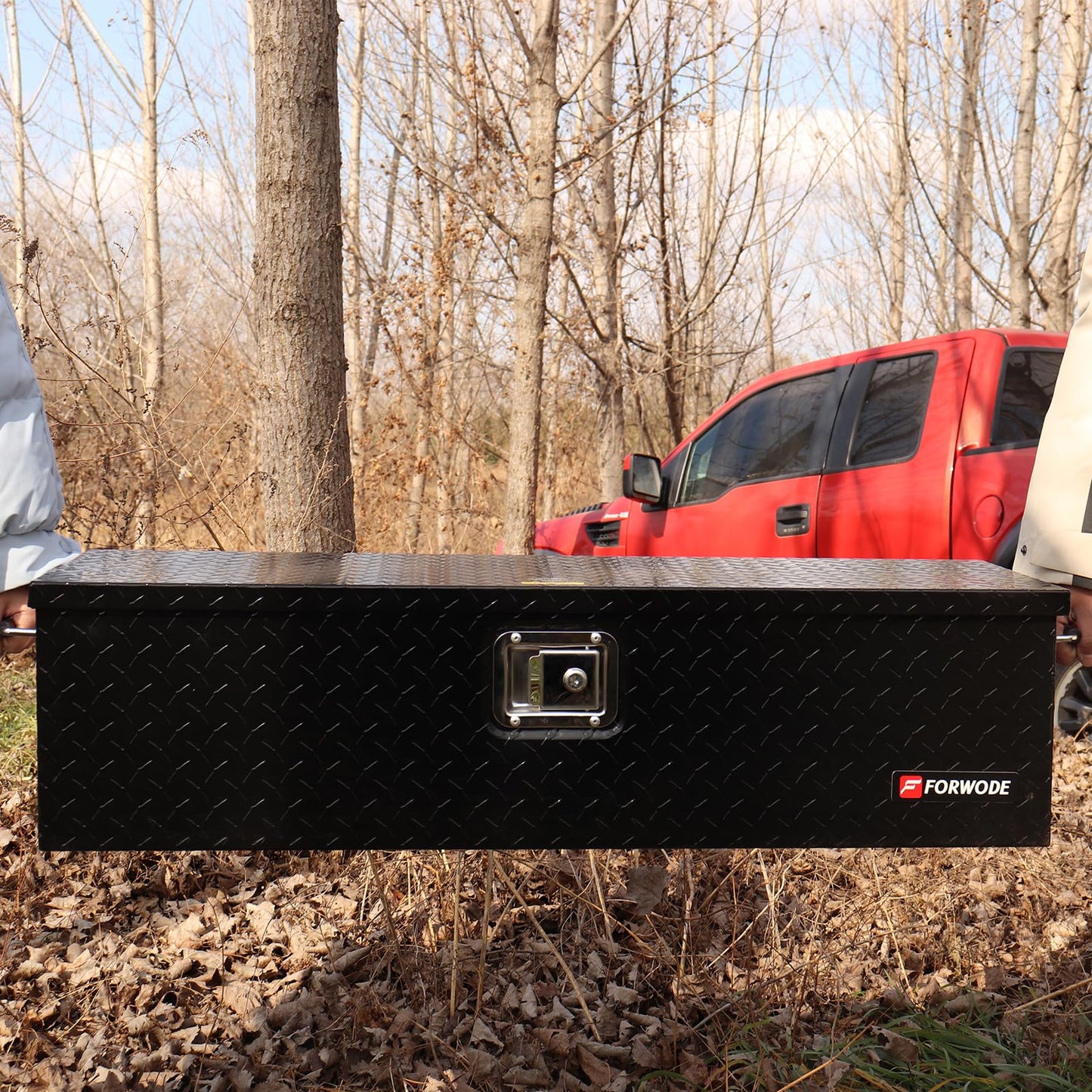 FORWODE 39 Inch Truck Bed Tool Box, Heavy Duty Aluminum Truck Storage Organizer for Pickup Truck Bed RV Toolbox with Handle and Lock Black