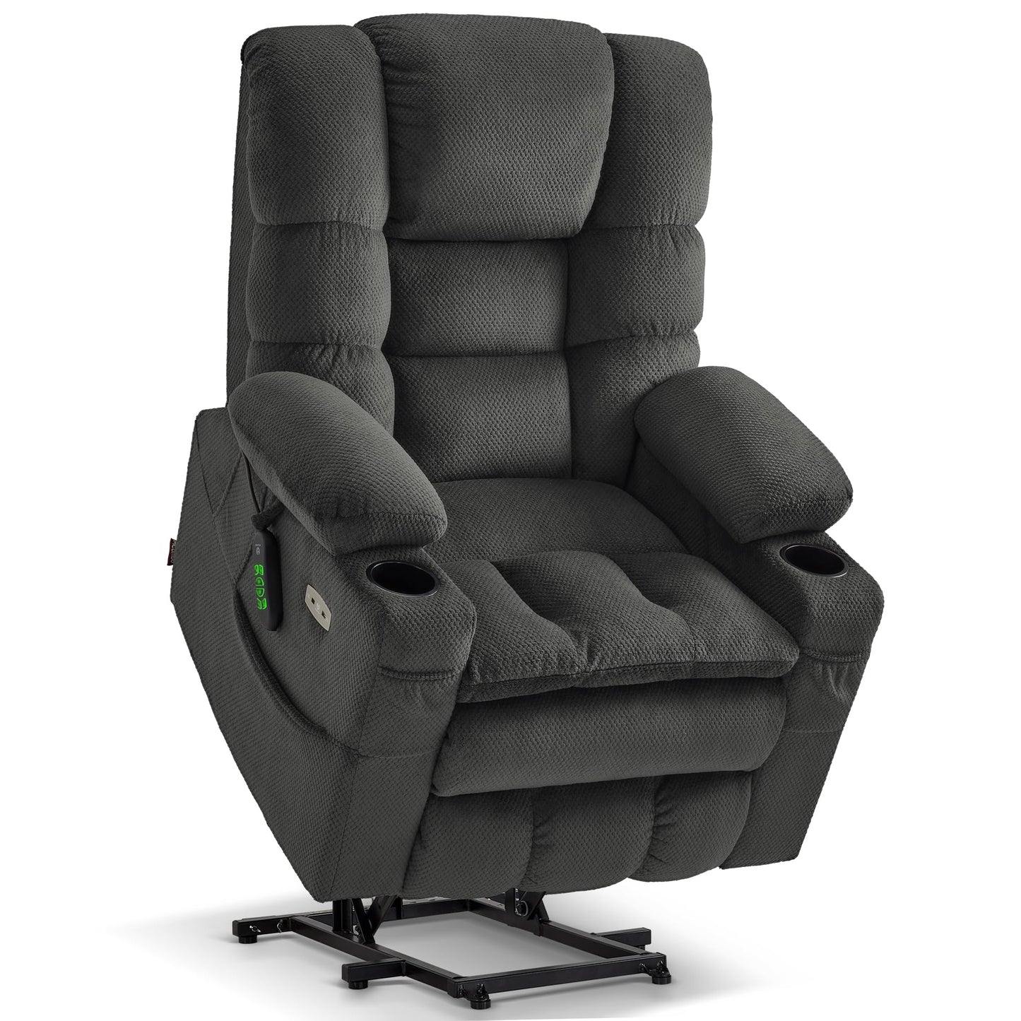 MCombo Large Triple Motor Power Lift Recliner Chair with Massage and Dual Heating, Adjustable Headrest for Tall Elderly People, Fabric 7634 (Grey, Large)