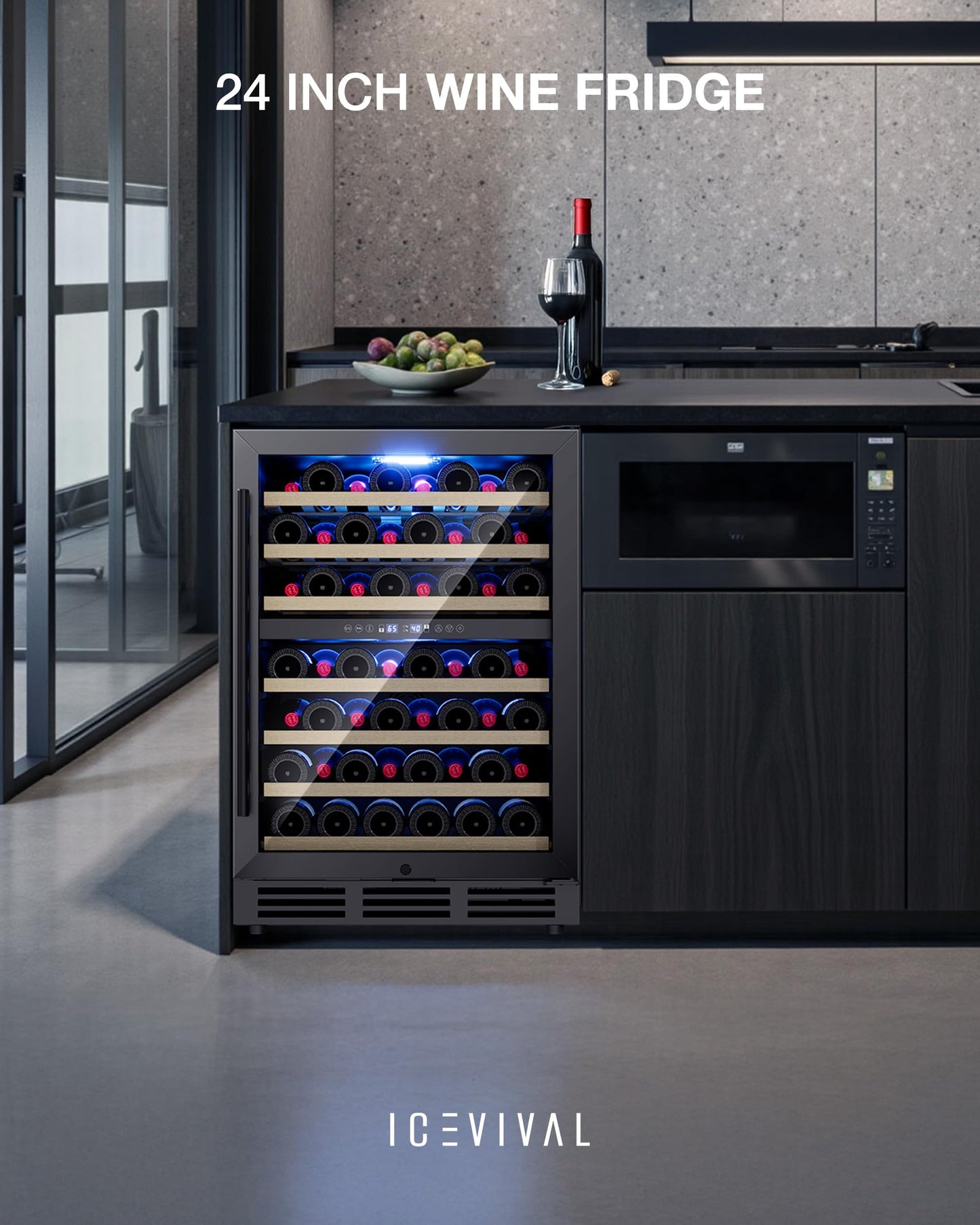 ICEVIVAL 24 Inch Dual Zone Wine Fridge, 54 Bottle Under Counter Refrigerator for Built-in or Freestanding, Wine Cooler for Bottles with Glass Door, Removable Shelves for Home, Office (Blcak)