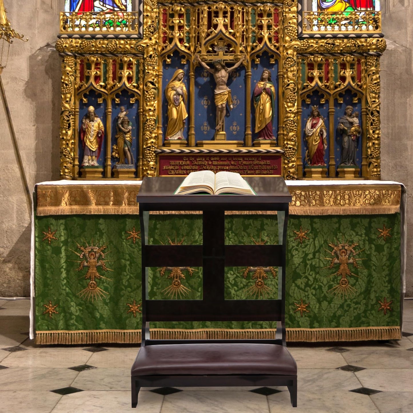 lukar Prayer Kneeler Bench, Wooden Kneelers for Praying with Cushion Pad, Prayer Bench Stool for Kneeling at Home, Kneeling Chair Shelf for Church Prayer Bench Table with Shelf