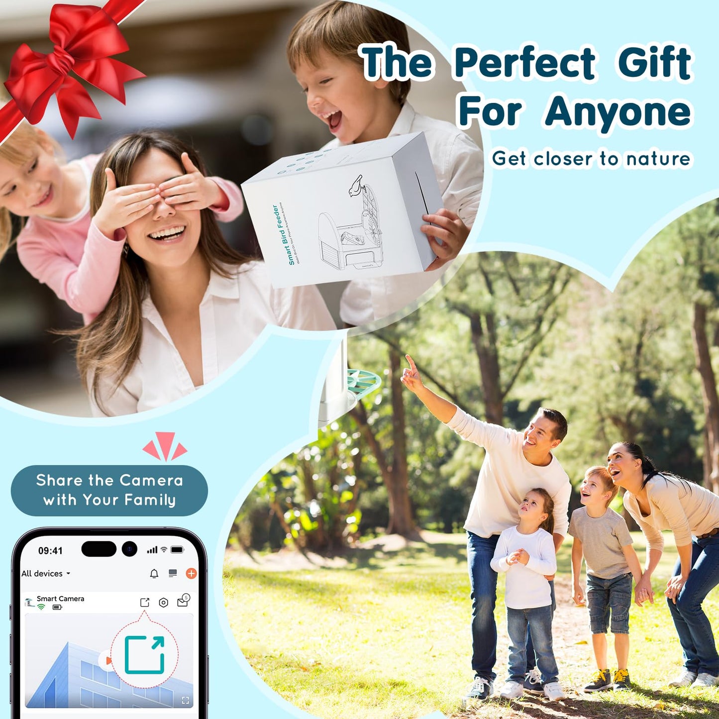 Happybuy Smart Bird Feeder with Camera,2K HD AI Identify 10000+ Bird Species,Solar-Powered Bird Watching Camera with Auto Capture & Instant Notify,Wireless Outdoor Gift for Bird Lover (3 Solar Panels)