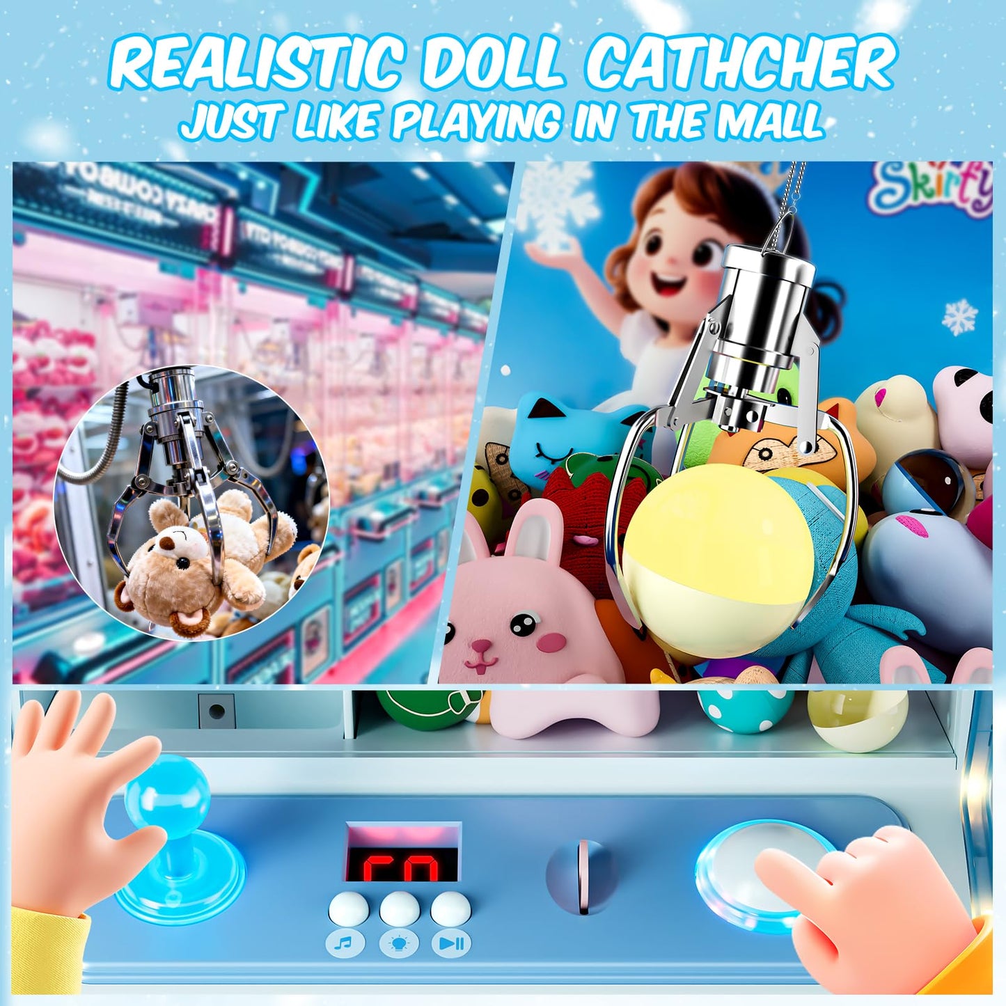 Skirfy Large Claws Machine Toy with Alloy Claw,LED Light & Adjustable Sound,16" Candy Dispenser Toys Mini Vending Machine for Kids Christmas Birthday Big Gifts for Girls Boys Ages 6+